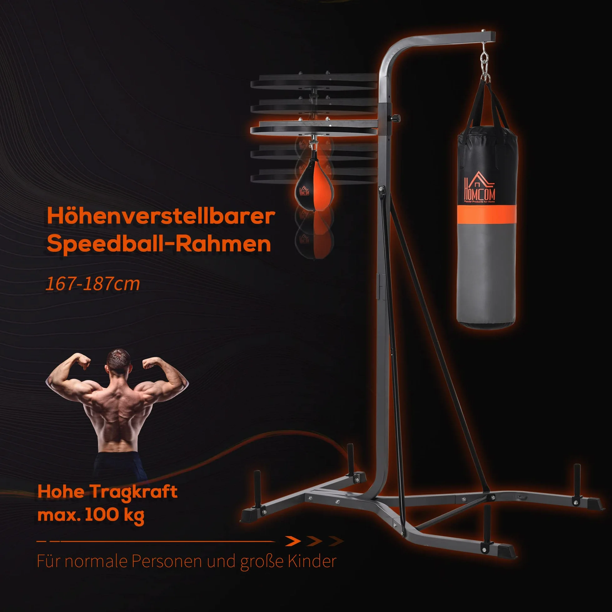 HOMCOM Stojak i Worek Treningowy 2w1, Waga 20 kg, Wolnostojąca Stacja Bokserska