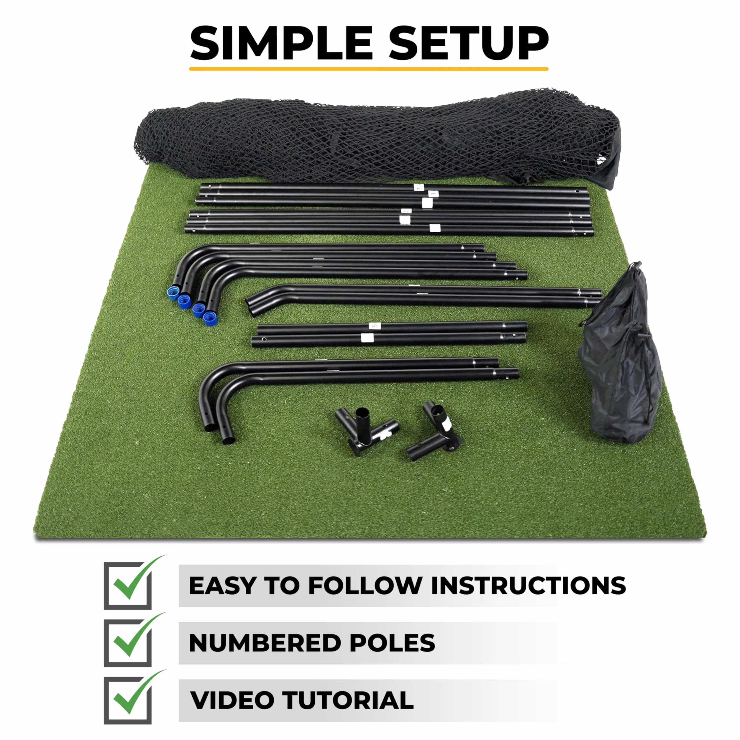 SimSpace Siatka golfowa Deluxe Home Driving 2,5 m x 2,5 m x 3,84 m czarna