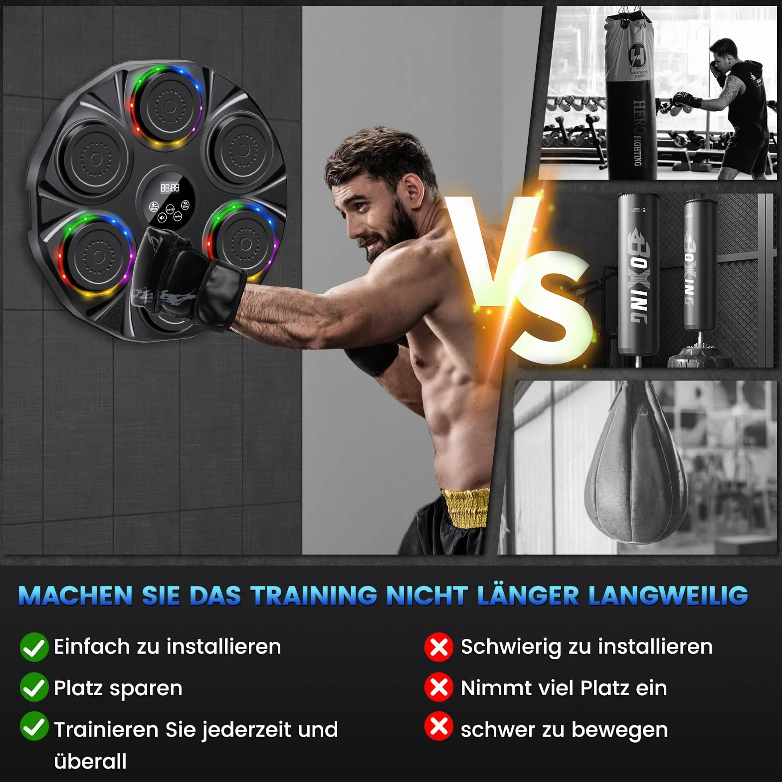 semai Music Boxing Machine, maszyna bokserska LED, montowany na ścianie, obsługuje Bluetooth, 9 trybów prędkości i tryb liczenia