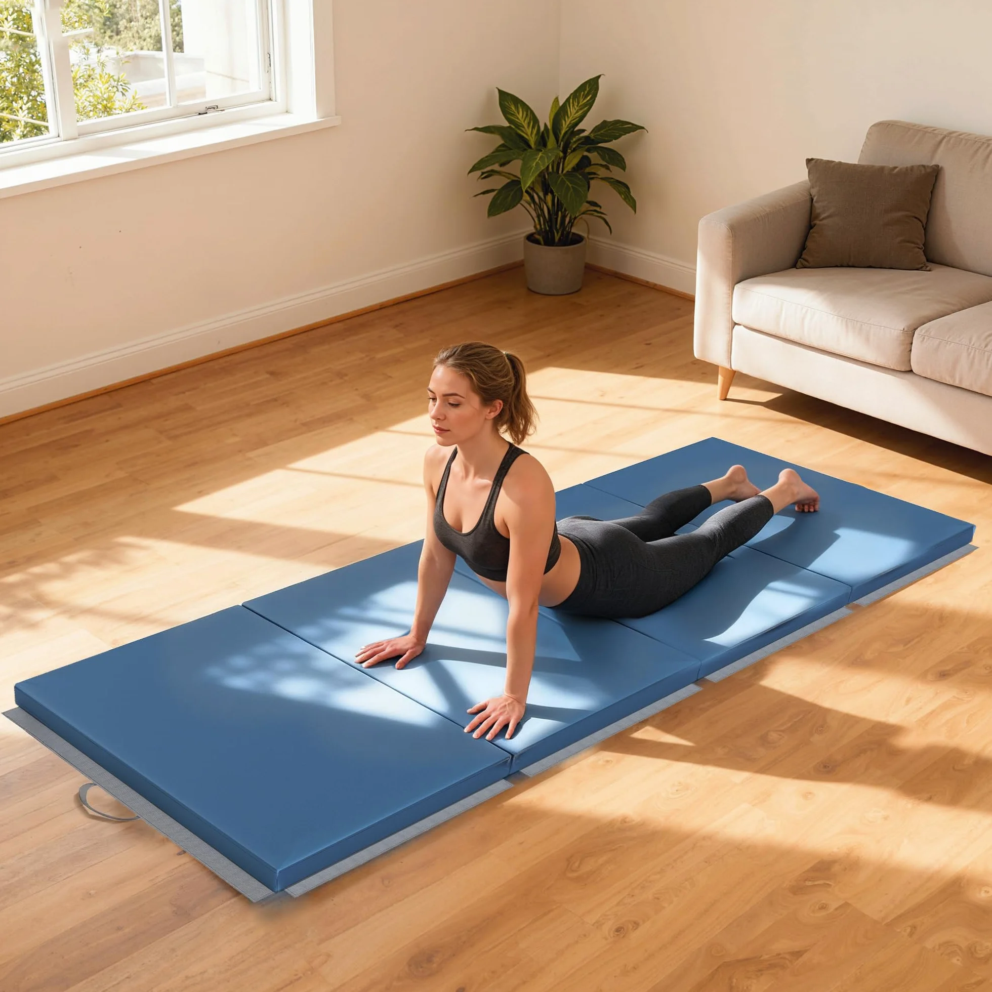 HOMCOM Składana mata gimnastyczna gruba mata gimnastyczna z uchwytem, mata gimnastyczna do jogi, MMA, sportowa, fitness, pilates, syntetyczna