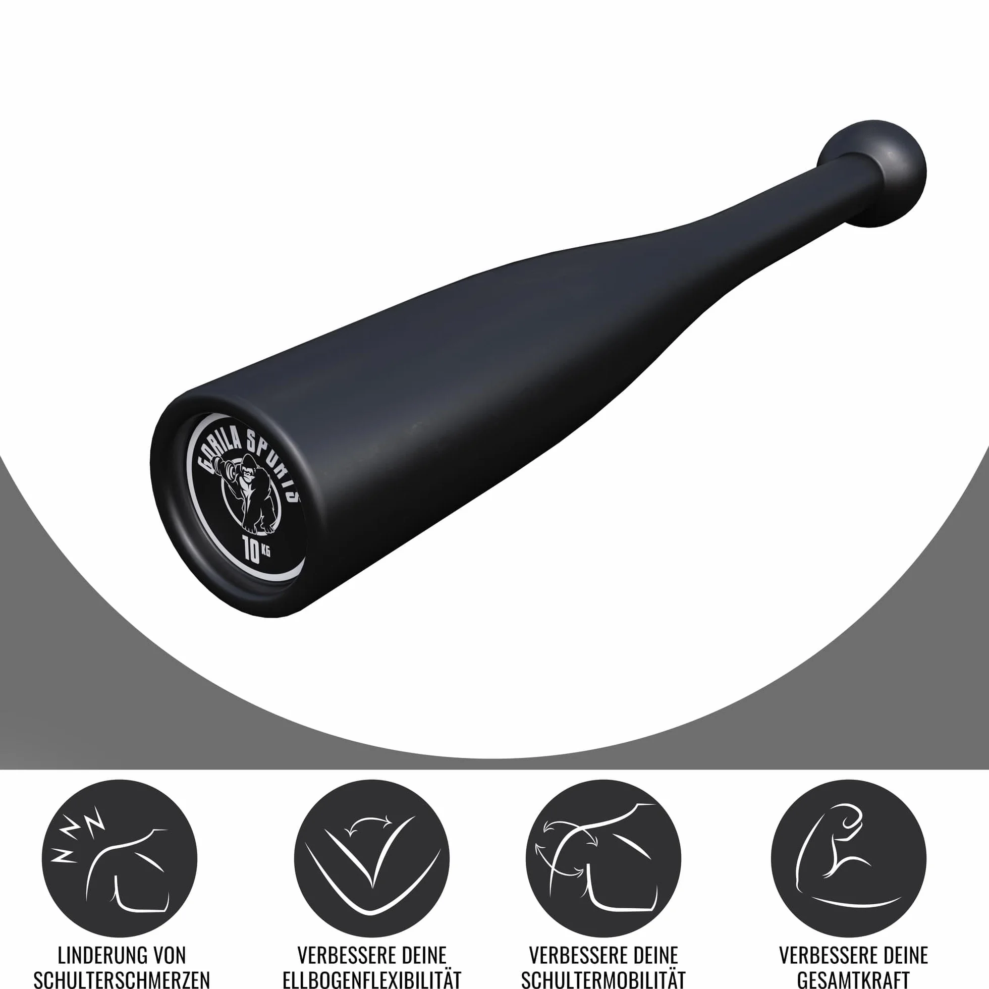 GORILLA SPORTS® Indian Clubbell stalowy 2 – 20 kg – dźwignia zamachowa pojedyncza / zestaw czarny w 8 wariantach wagowych