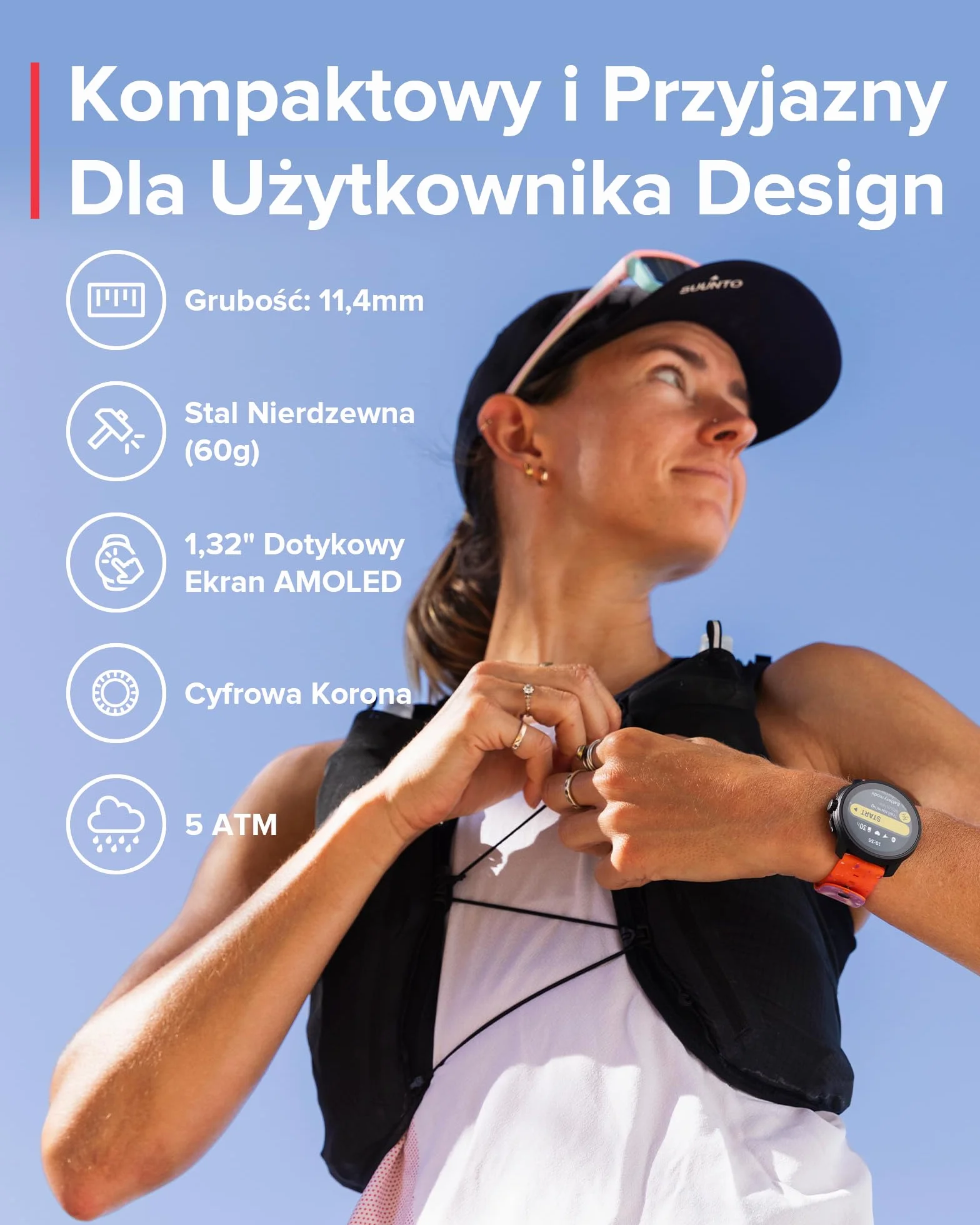 SUUNTO Race S Zegarek Biegowy Amoled Dwuzakresowy GPS Sportowy Śledzenie HRV Snu Plan Treningowy SI Mapy Offline Wodoodporność 50M