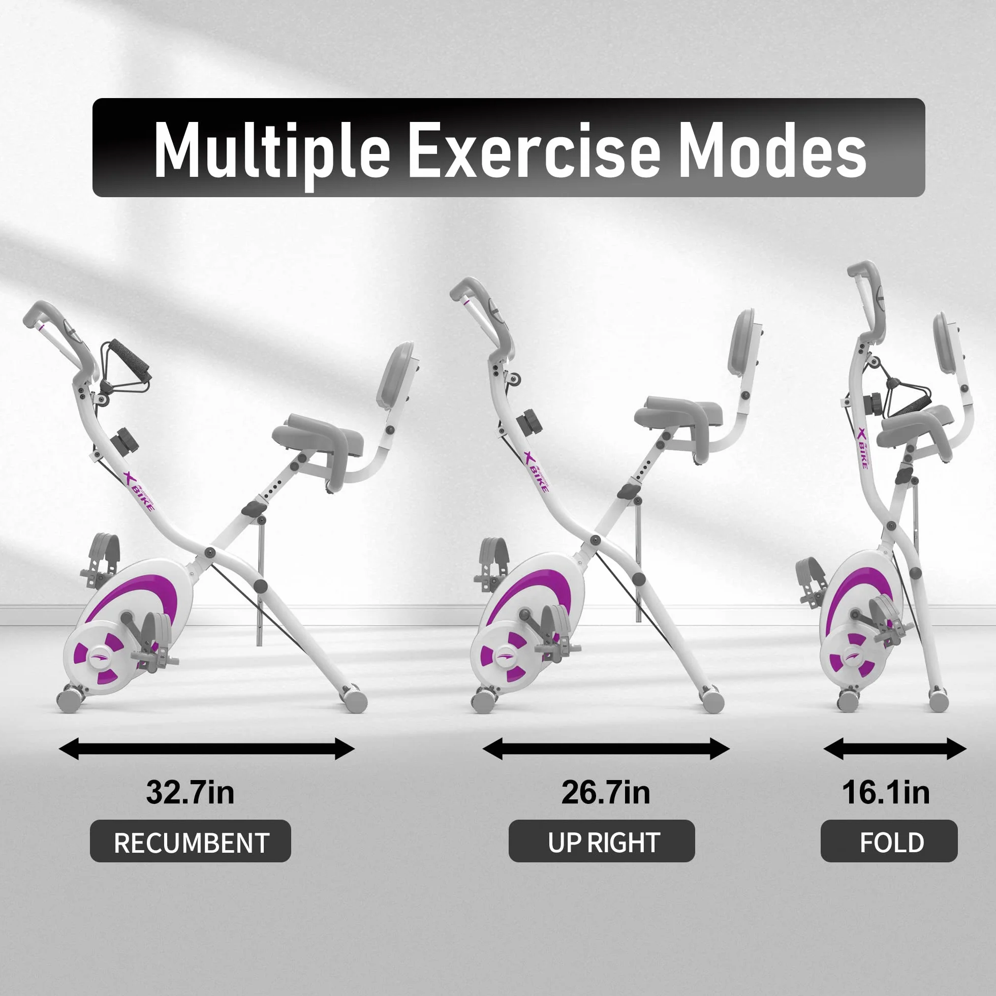 leikefitness Składany rower stacjonarny poziomy rower treningowy z opaskami oporowymi na ramię - czujnik pulsu - monitor LCD i łatwy w montażu rower do jazdy na rowerze stacjonarnym 2280