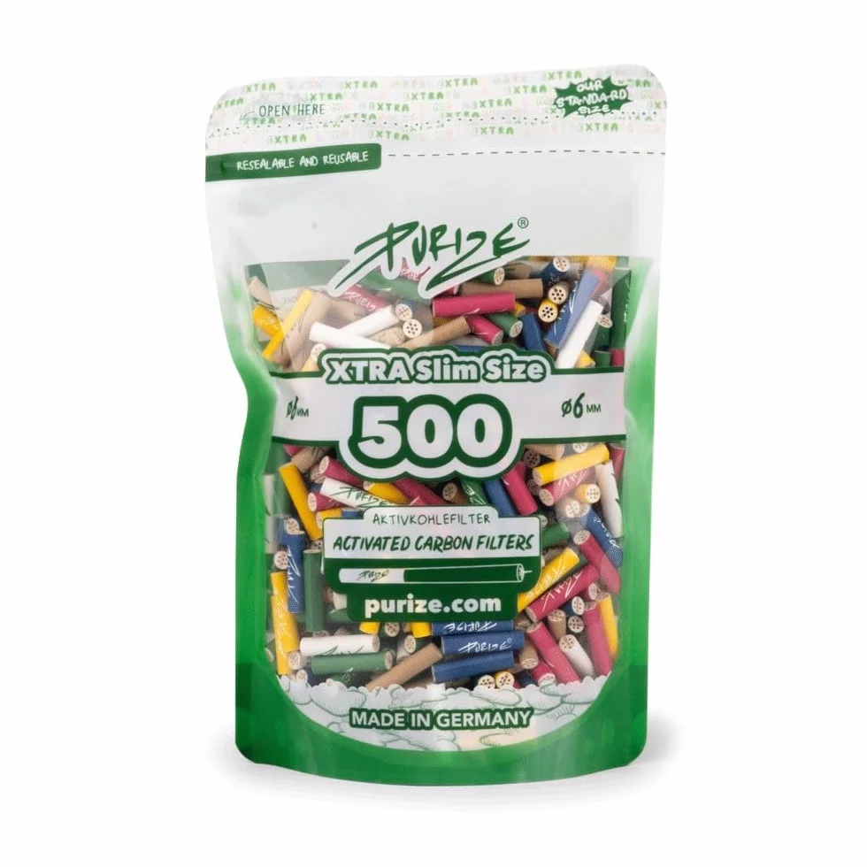 PURIZE® 500 worków XTRA Slim – filtr z węglem aktywnym premium dla wyrafinowanej przyjemności – wielokolorowy