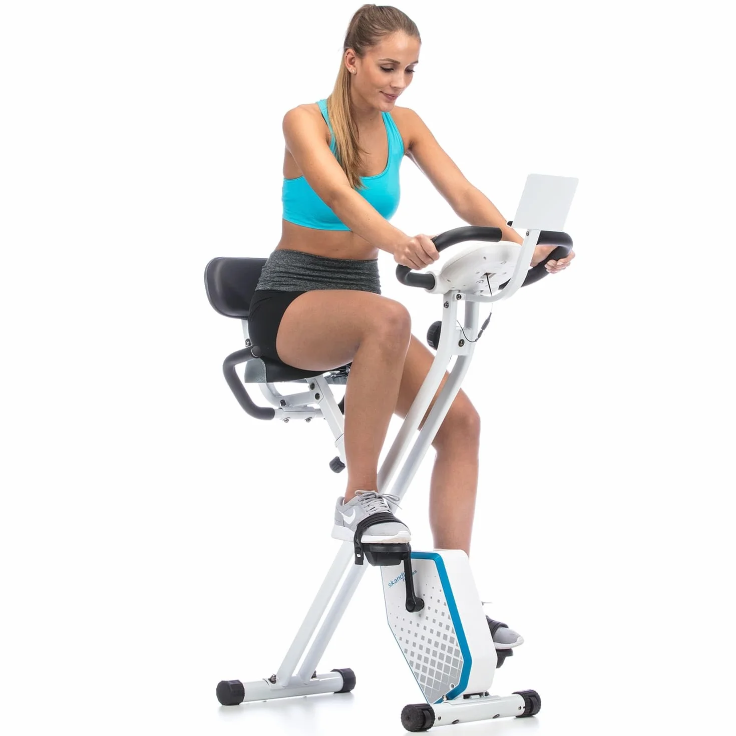 skandika Foldaway X-1000 PLUS rower treningowy X-Bike z czujnikami pulsu ręcznego, komputer, uchwyt na tablet, oparcie