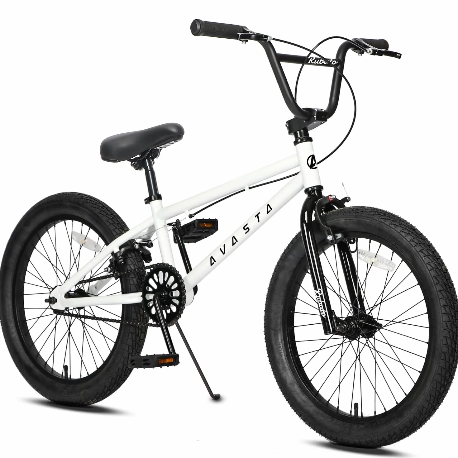 AVASTA Freestyle rower młodzieżowy BMX dla dzieci 6, 7, 8, 9, 10, 11, 12, 13, 14 lat, dla chłopców i dziewczynek, dla chłopców i dorosłych, z 4 pegami, biały
