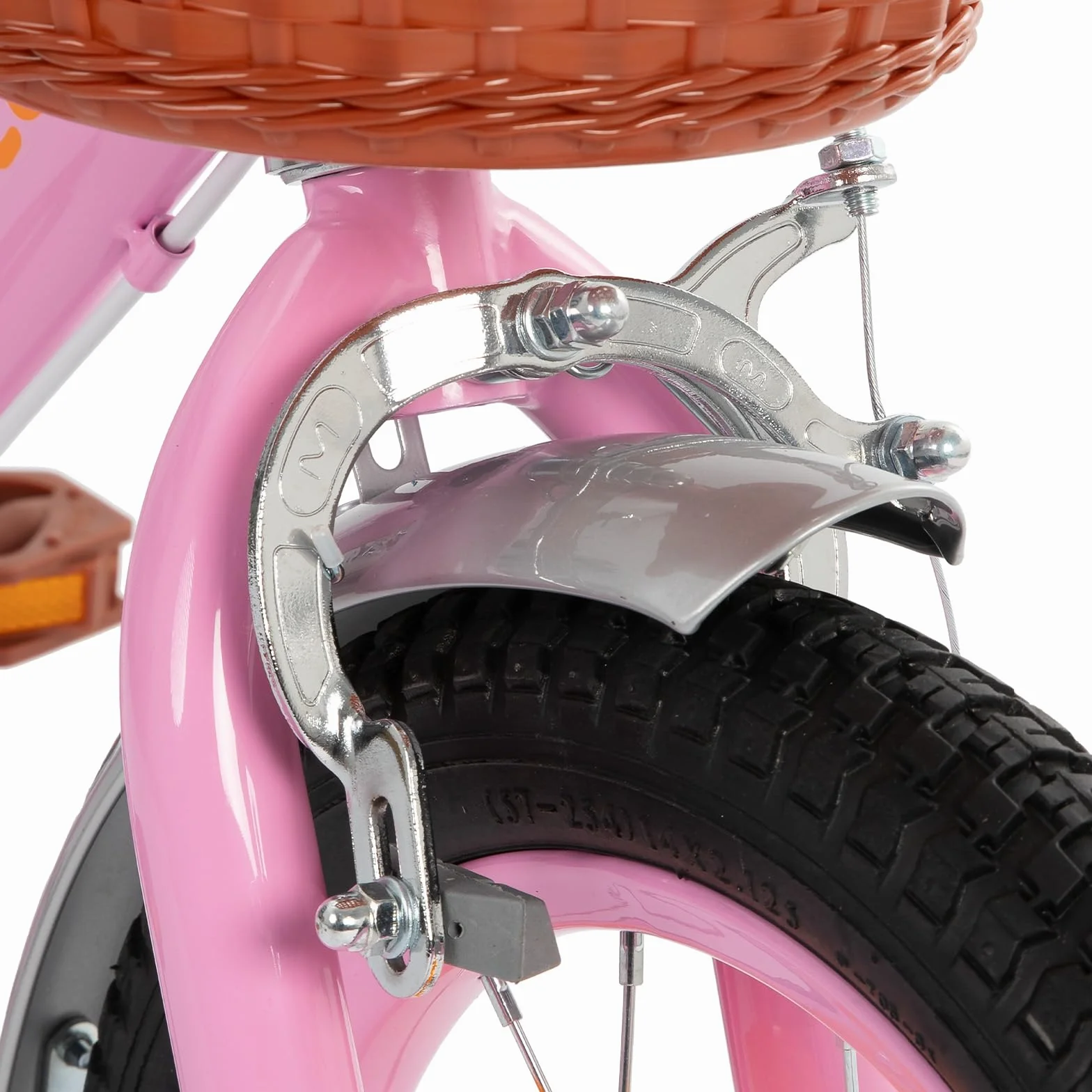 STITCH Rower dziecięcy 14/16" dla dziewczynek w wieku 3-7 lat, rower dziecięcy z przednim koszem i kółkami podporowymi dla dzieci w wieku 3-7 lat, beżowy, różowy