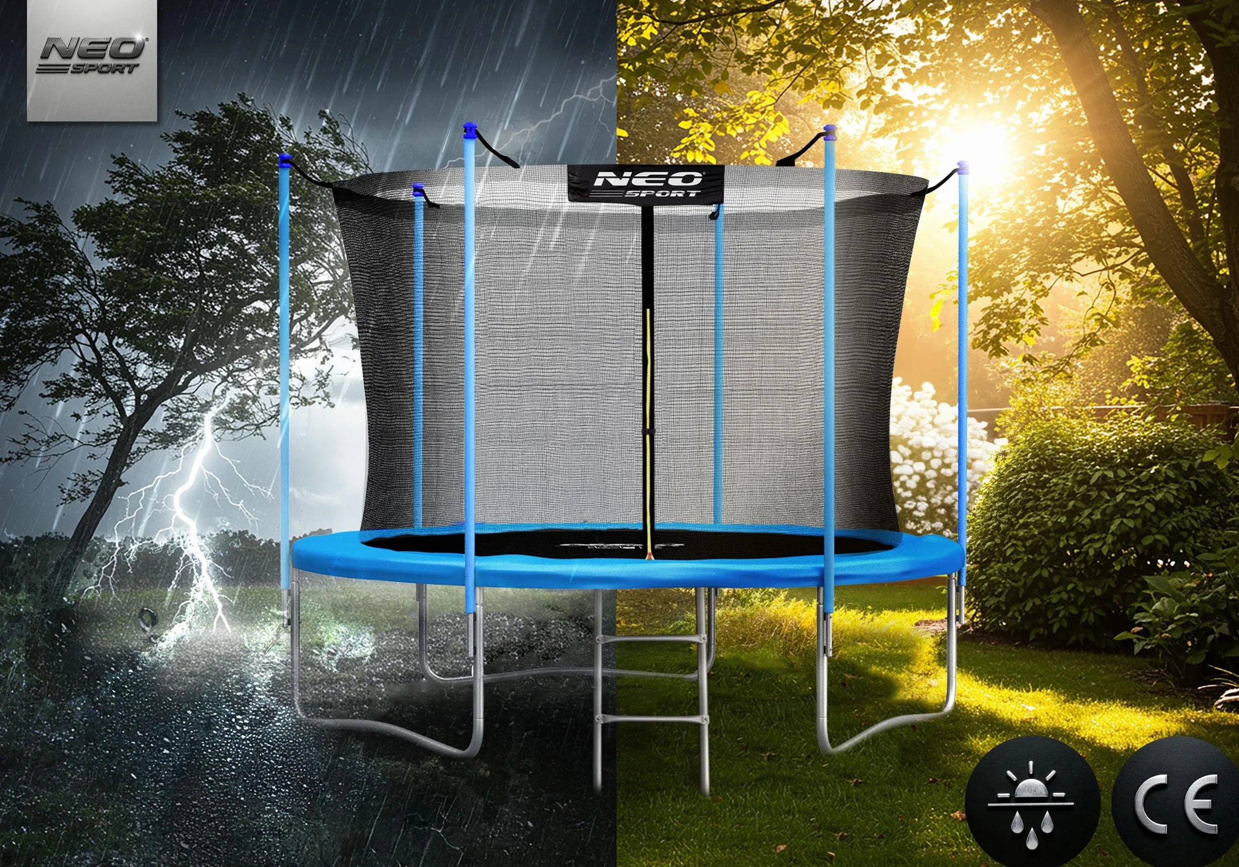 Neo-Sport Trampolina Ogrodowa Trampolina Dla Dzieci Z Siatką Wewnętrzną i Drabinką 252 cm 8 ft Niebieski Czarny