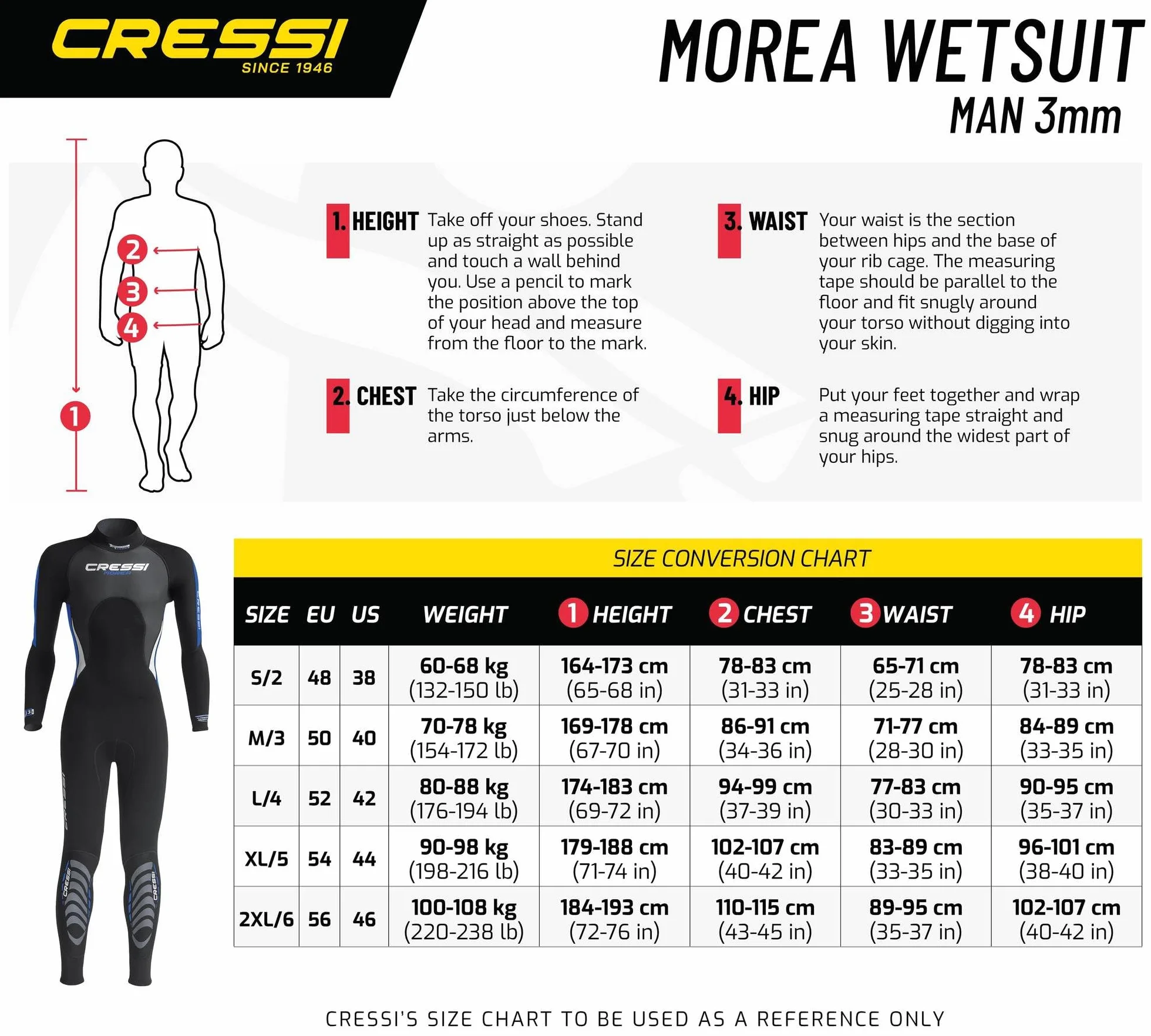 Cressi Morea Man Monopiece Wetsuit 3 mm - All-In-One Wetsuit Premium Neopren High Stretch dla mężczyzn