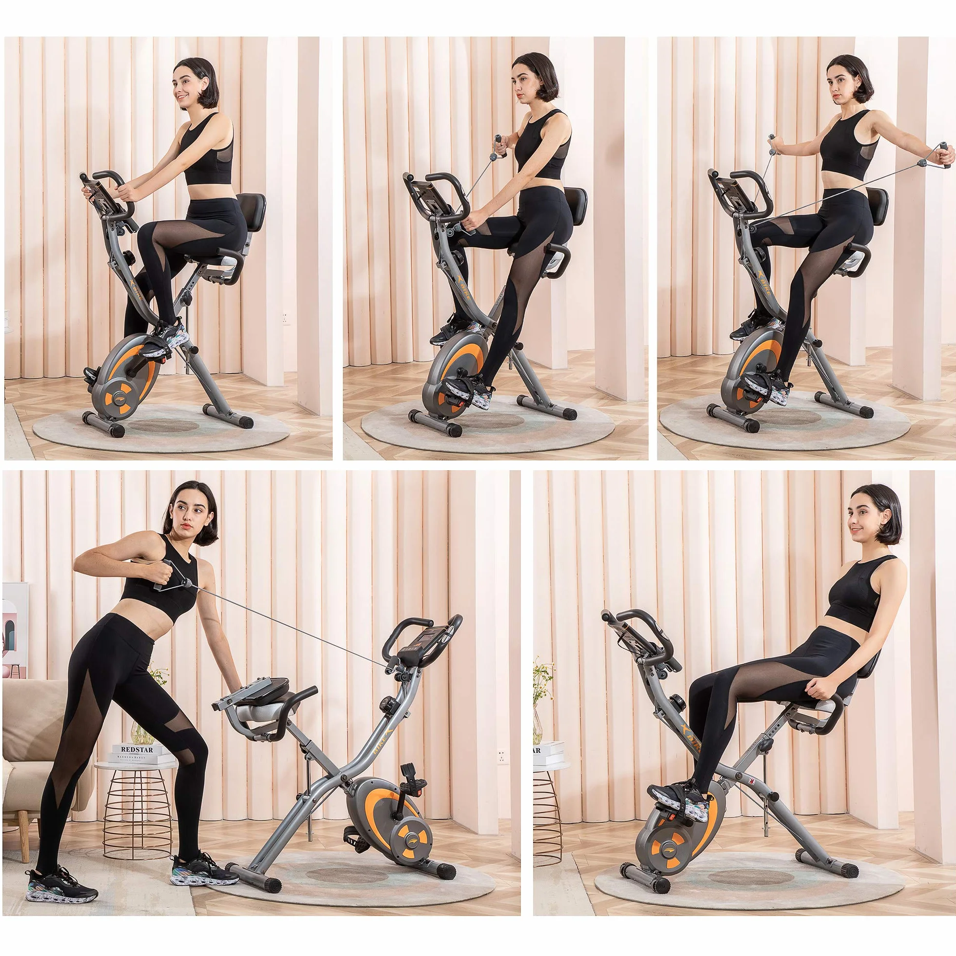 leikefitness Trenażer rowerowy składany, rower treningowy fitness z 12-stopniową rezystancją