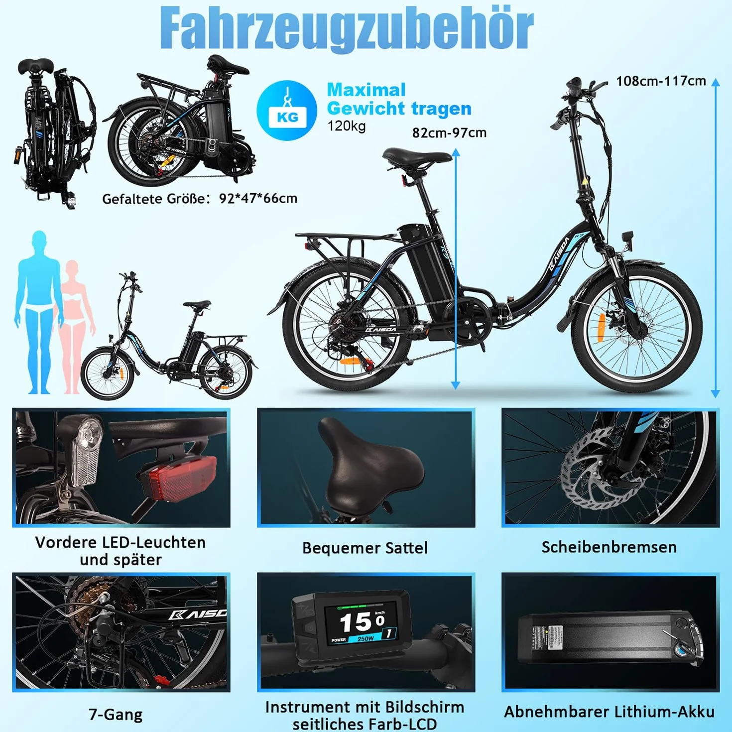 K7 Rower Elektryczny Składany 20", E-Citybike dla dorosłych Akumulator 36 V, 13 Ah, Lekki Rower Elektryczny dla Seniorów i Dziewcząt, z Aplikacją, 7-Biegowa Przerzutka, Długi Zasięg do 75 km