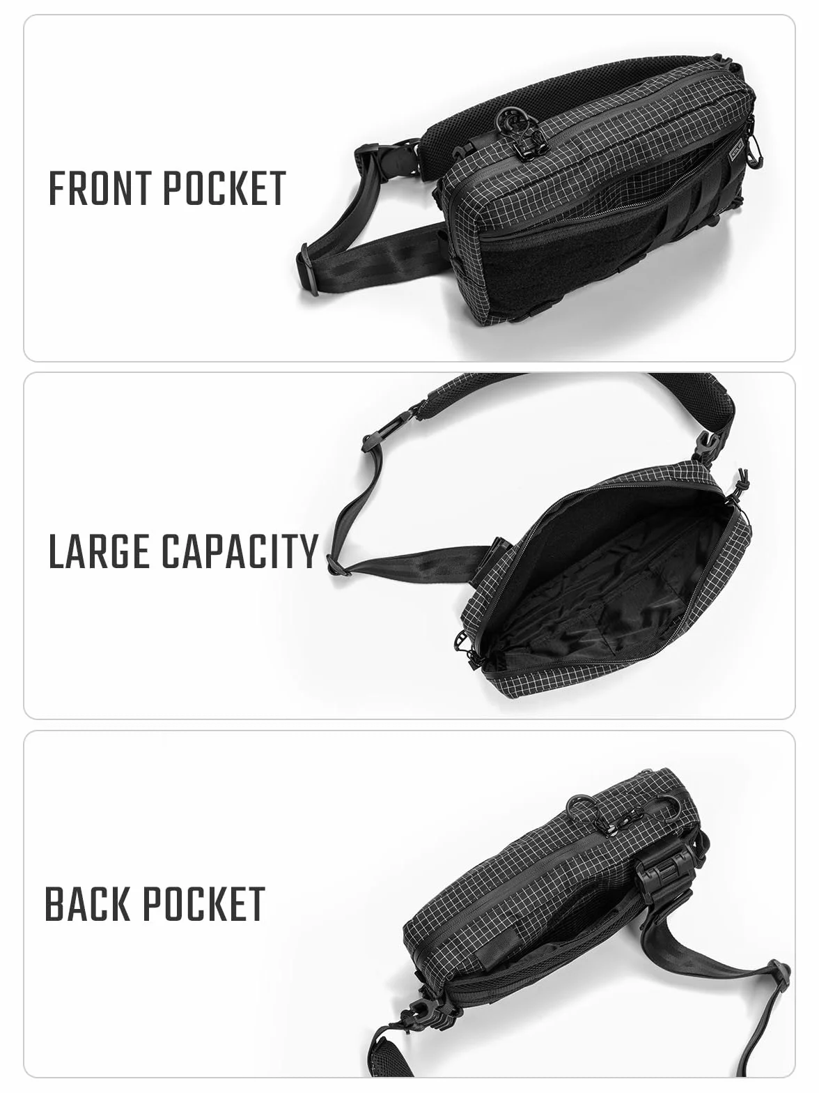 TACTICAL_GEEK Cache L3 EDC lekka torba na klatkę piersiową dla mężczyzn i kobiet, kompaktowa torba na brzuch, regulowany pasek na ramię, torba na ramię, torba na klatkę piersiową, na podróż, do szkoły