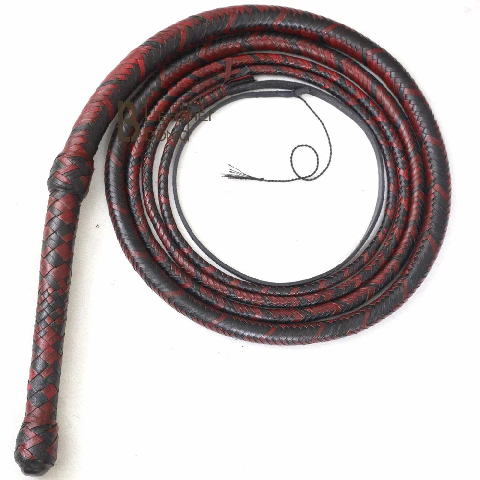 Bull Whip 08 stóp 16 plecionek skóra kangur byk jeździecki do pękania bicza sportowego skórzanego brzucha i skórzanego wzmocnienia wewnątrz czerwony i czarny