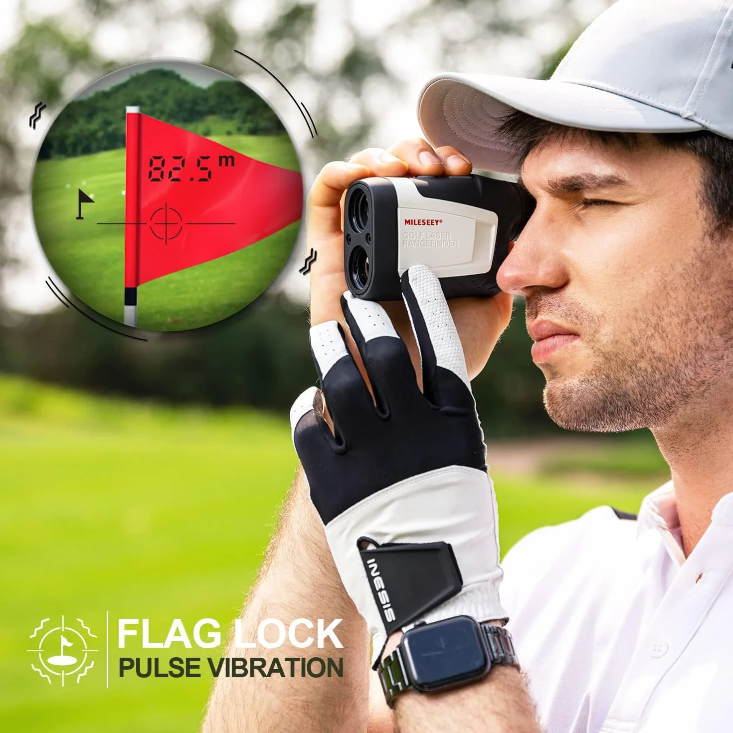 MiLESEEY Dalmierz golfowy z włączaniem/wyłączaniem nachylenia, 660 metrów, dokładność ± 0,5 jarda, blokada flagi z wibracjami, 6-krotne powiększenie, pomiar skanowania dla golfistów