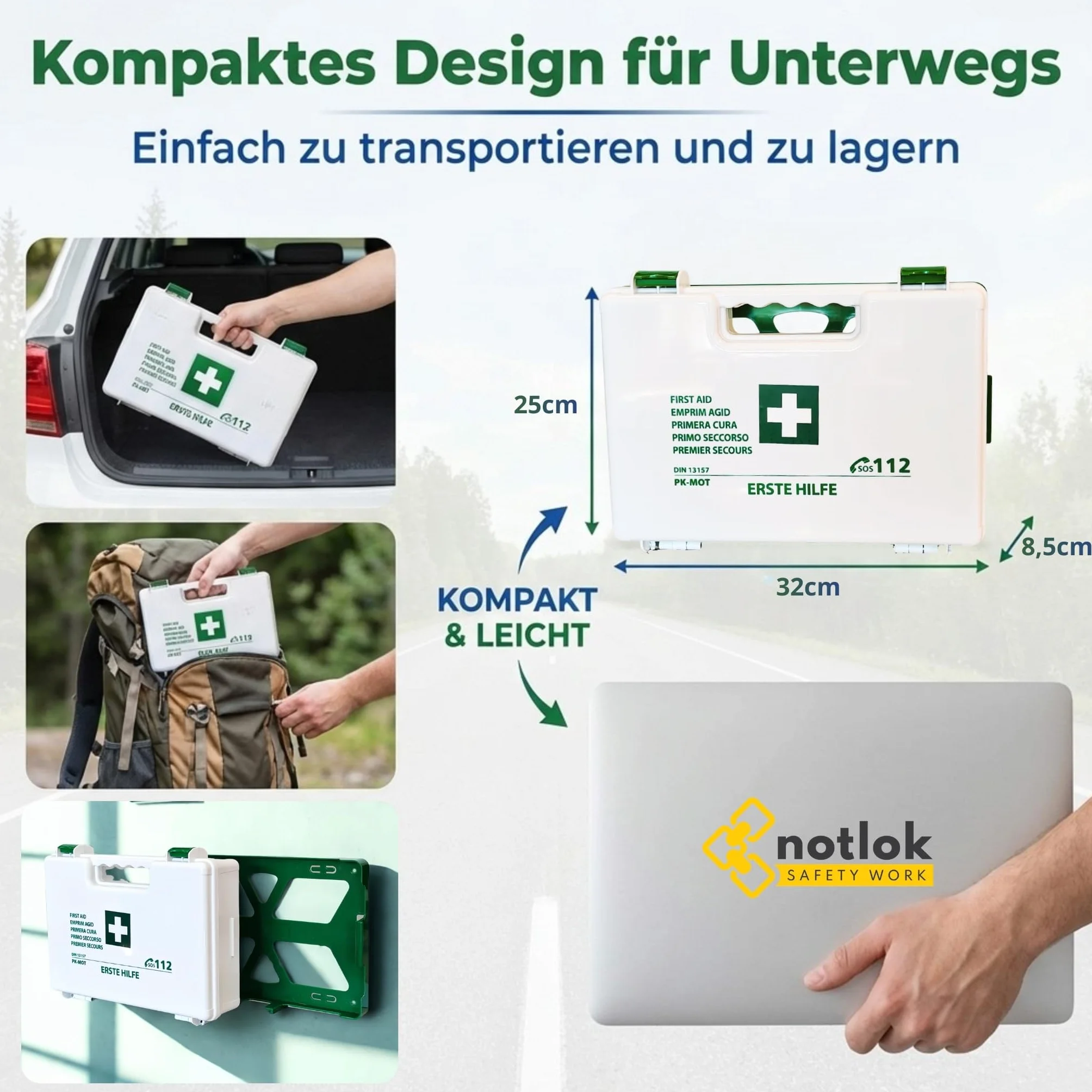 Apteczka Pierwszej Pomocy zgodna z DIN 13157 – Zestaw z uchwytem ściennym i ustnikiem do resuscytacji – Apteczka do firmy i domu – Kompaktowy i w pełni wyposażony zestaw