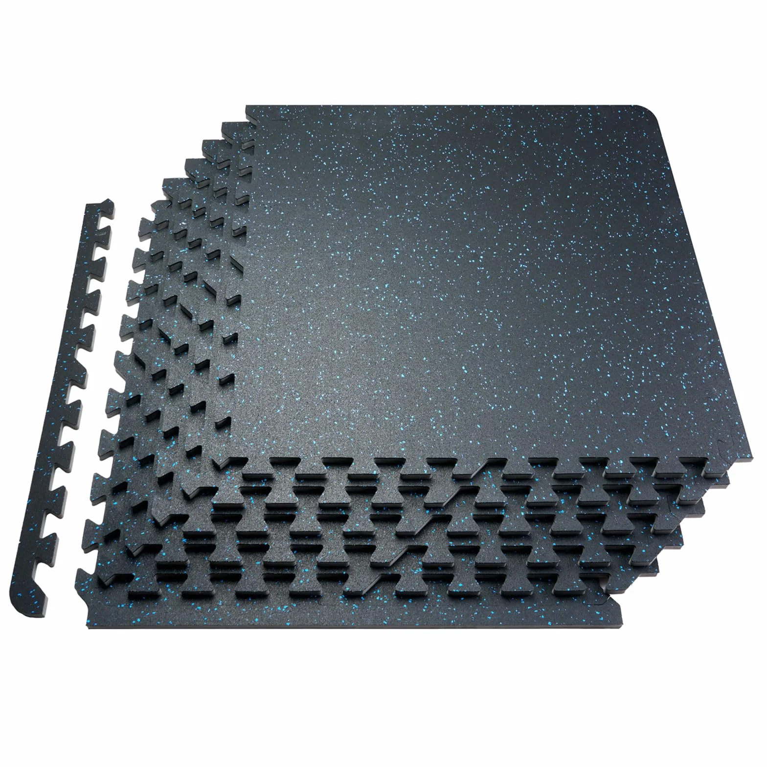 VEVOR Maty gimnastyczne 610 x 610 x 14 mm, 12 płytek gumowych z pianką EVA o pokryciu 4,5 m² i przeplatanym wzorem puzzli na siłownię, do domu, garażu, niebieskiego i czarnego