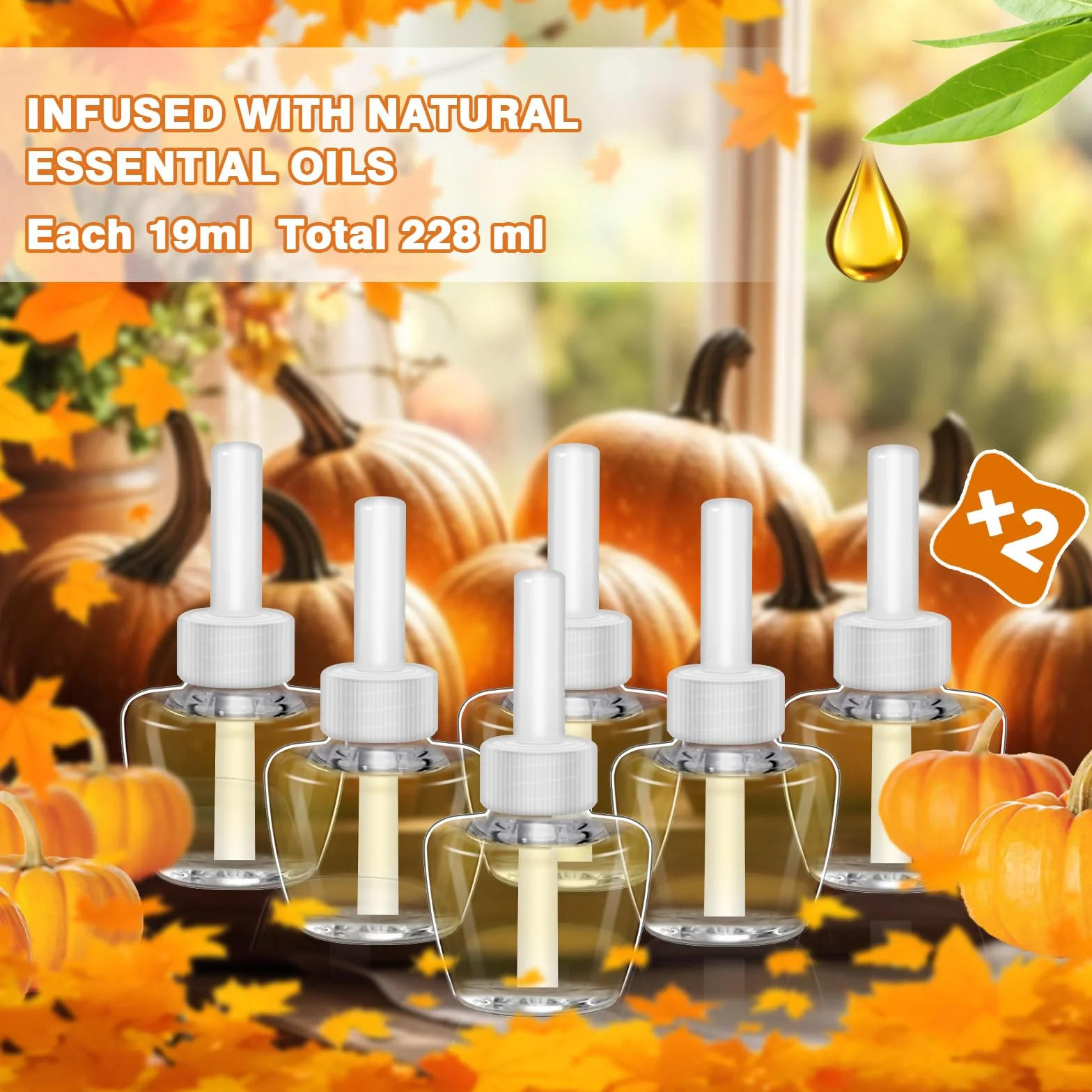 SCENTORINI Wkład do butelki olejku zapachowego, 12 x 19 ml, zapach do pokoju, odświeżacz powietrza kompatybilny z Air Wick & Glade korek zapachowy, 6 jesiennych zapachów, dyni cynamonowej, wanilii