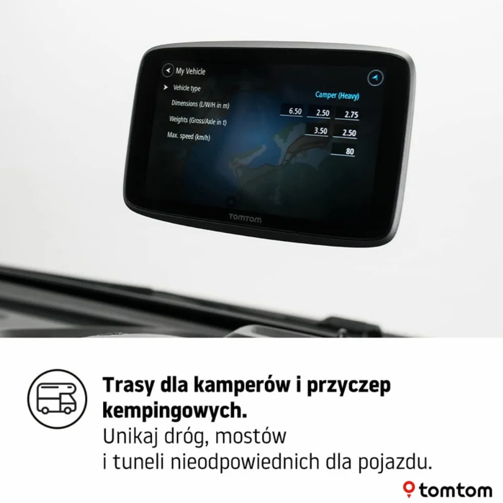TomTom GO Camper Tour z 6-calowym ekranem (mapy Europy, informacje o korkach TomTom Traffic, punkty POI dla kamperów i pojazdów z przyczepą kempingową, aktualizacje przez Wi-Fi), Czarny