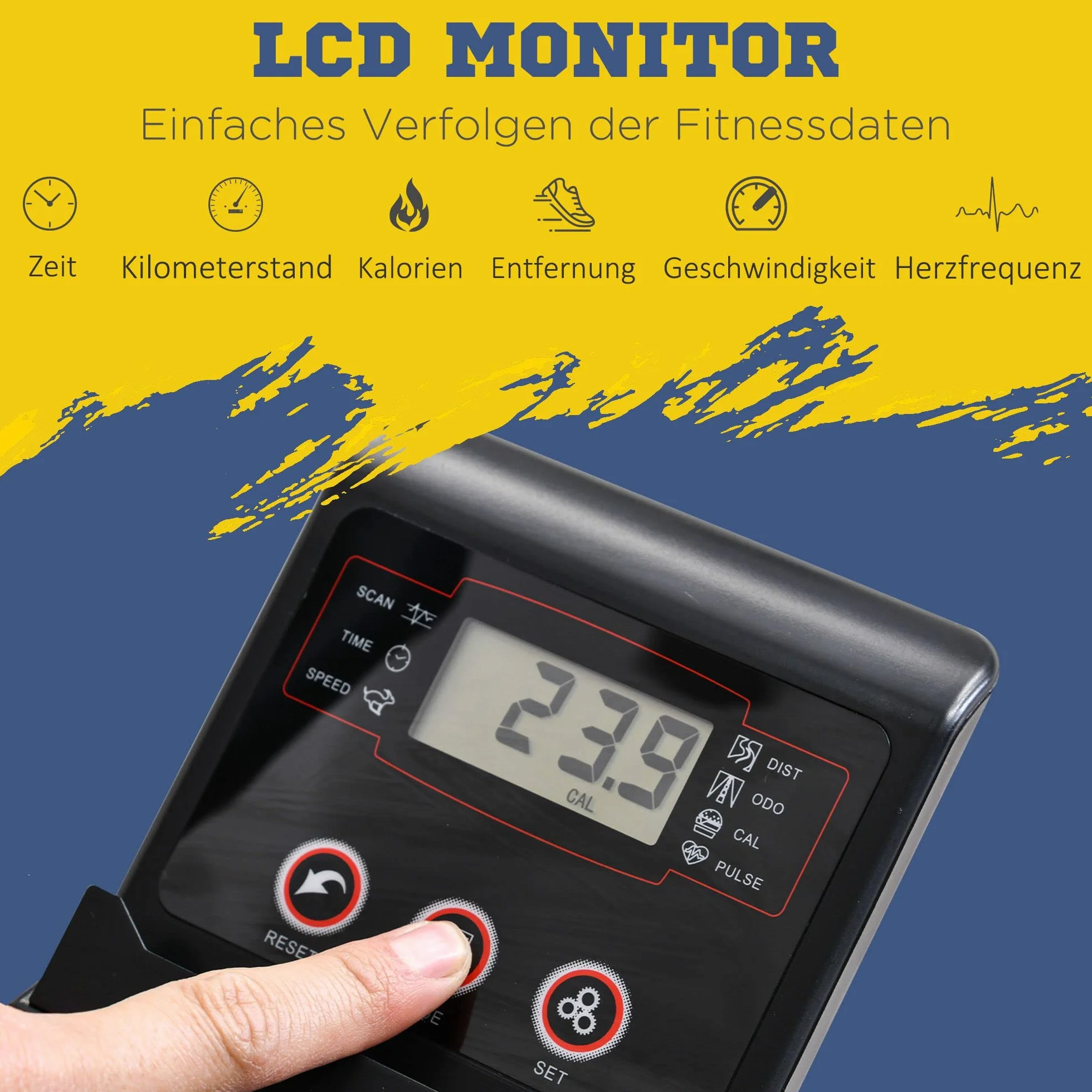 Rower eliptyczny HOMCOM 2 w 1 eliptyczny rower treningowy z monitorem LCD trenażer z regulowaną wysokością siodełka 8 poziomów 2 koła stal PVC ABS kolor czarny 103 x 62 x 151 cm