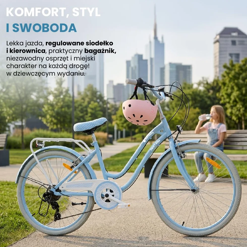 Heart Bike Rower dziecięcy dla dziewczynek 20 cali, rower dziewczęcy, 6 biegów, stalowa rama, hamulce V-brake, błotniki, osłona łańcucha, reflektory, dzwonek, regulowany