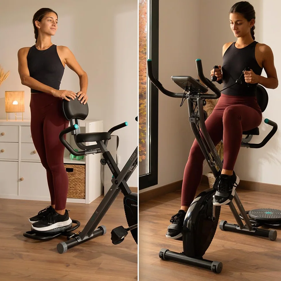 Cecotec X-Bike Składany rower treningowy z systemem Silence Fit, oparciem, regulowaną kierownicą i siodełkiem, pulsometrem, wyświetlaczem LCD