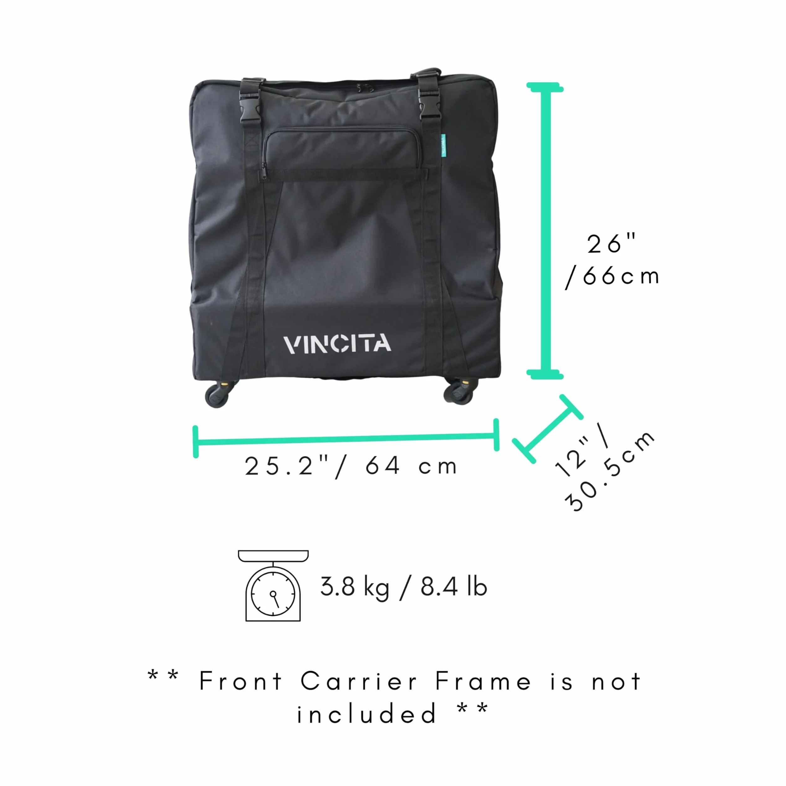 Vincita Sightseer 4.0 miękka torba transportowa na rower składany Brompton z torbą na ubrania, odpinanymi kółkami i paskiem na ramię