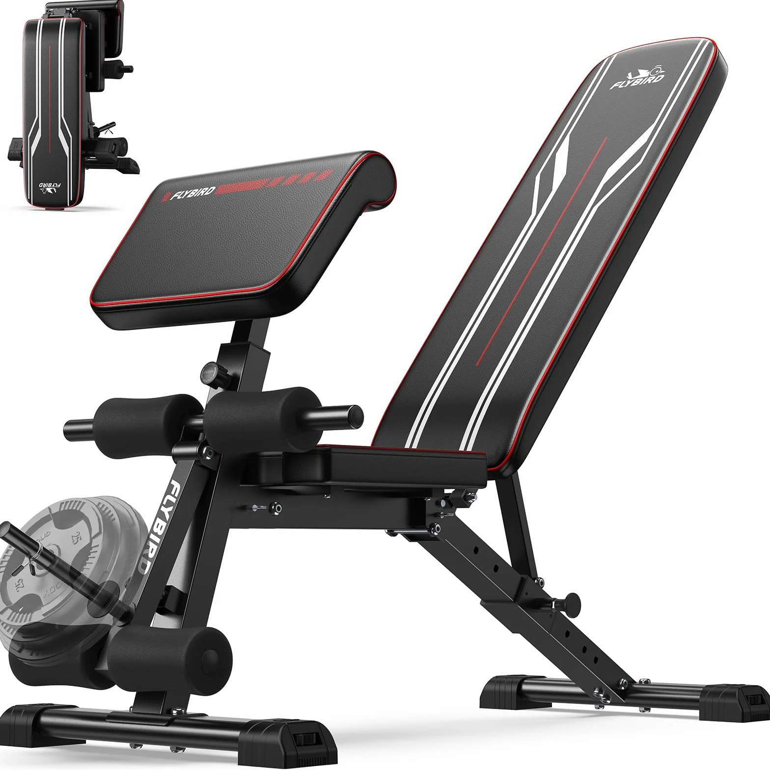 FLYBIRD Wielofunkcyjna ławka treningowa regulowana składana z przedłużeniem nóg, podkładką Preacher Curl, nośność 360 kg