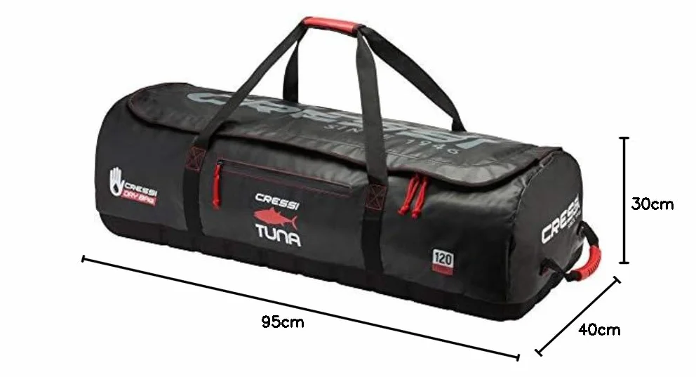 Cressi Tuna Bag 120 l, duża, wodoszczelna torba, czarno-czerwona, dostępna w wersji z rolkami lub bez rolek – uniseks dla dorosłych