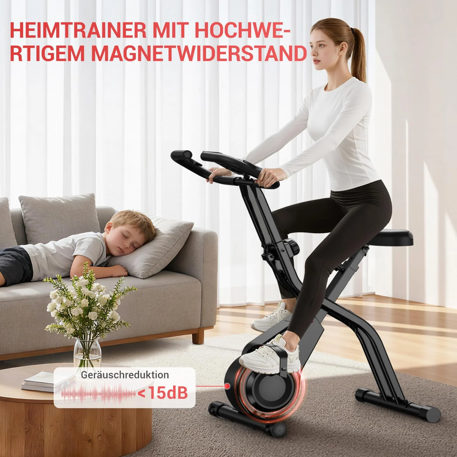 Rower treningowy składany stalowy 136 kg regulowany 140-190 cm