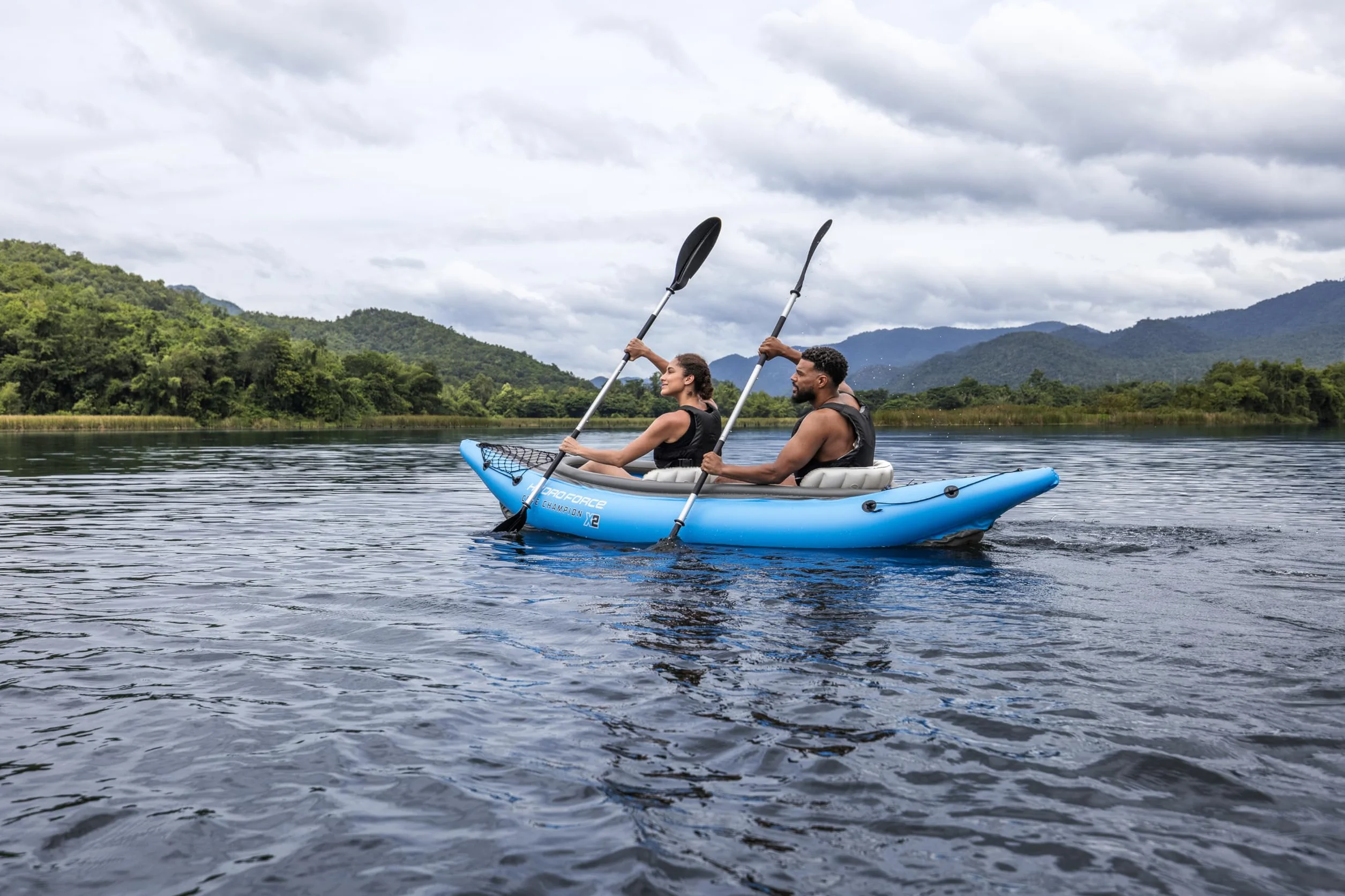 Bestway Hydro-Force Cove Champion X2 Kajak, zestaw nadmuchiwanych łodzi z pompką ręczną, wiosłami, siedzeniami, płetwami i torbą do przechowywania, dwuosobowy