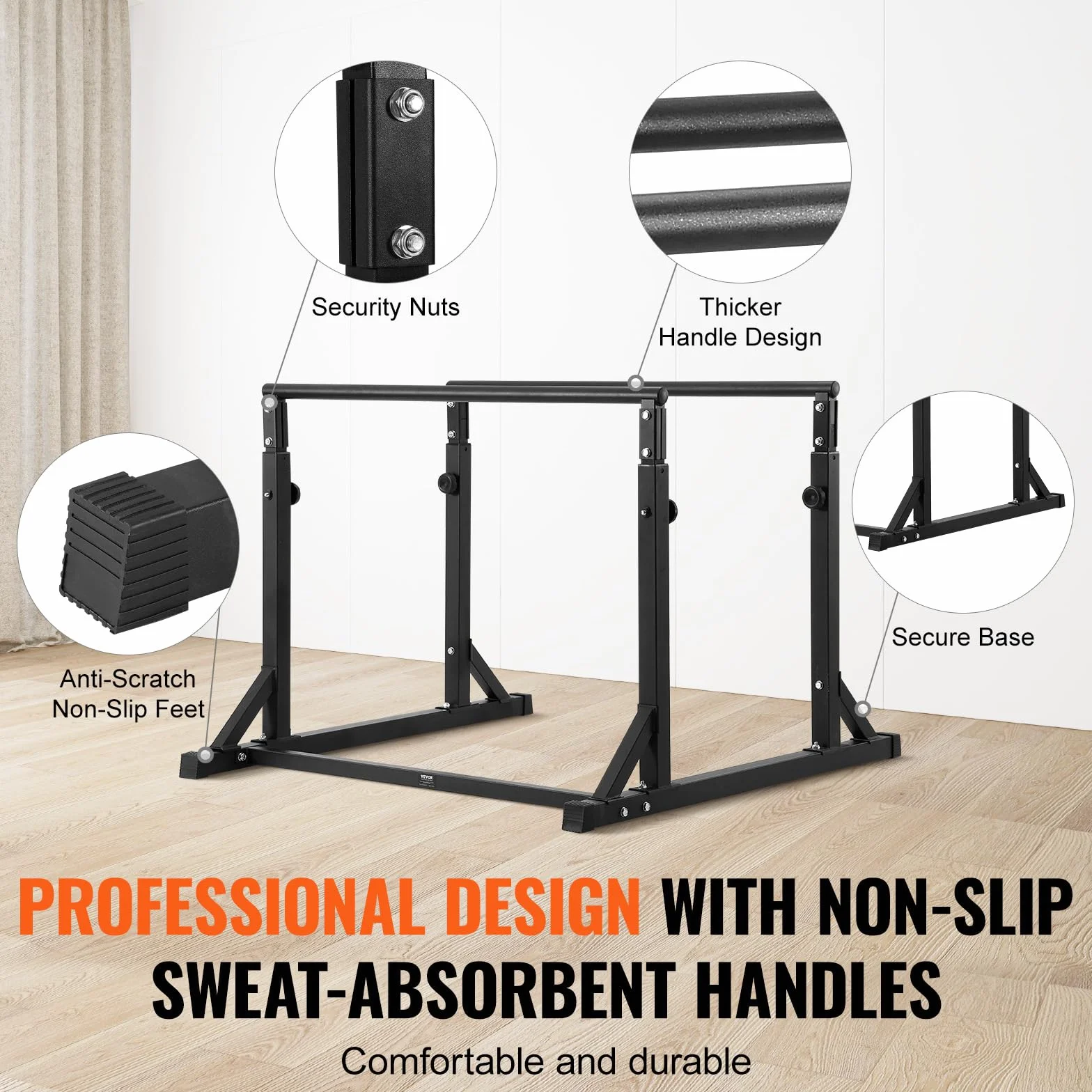 VEVOR Drążek do dipów 362 kg regulowany stabilizator fitness paralletka push-up