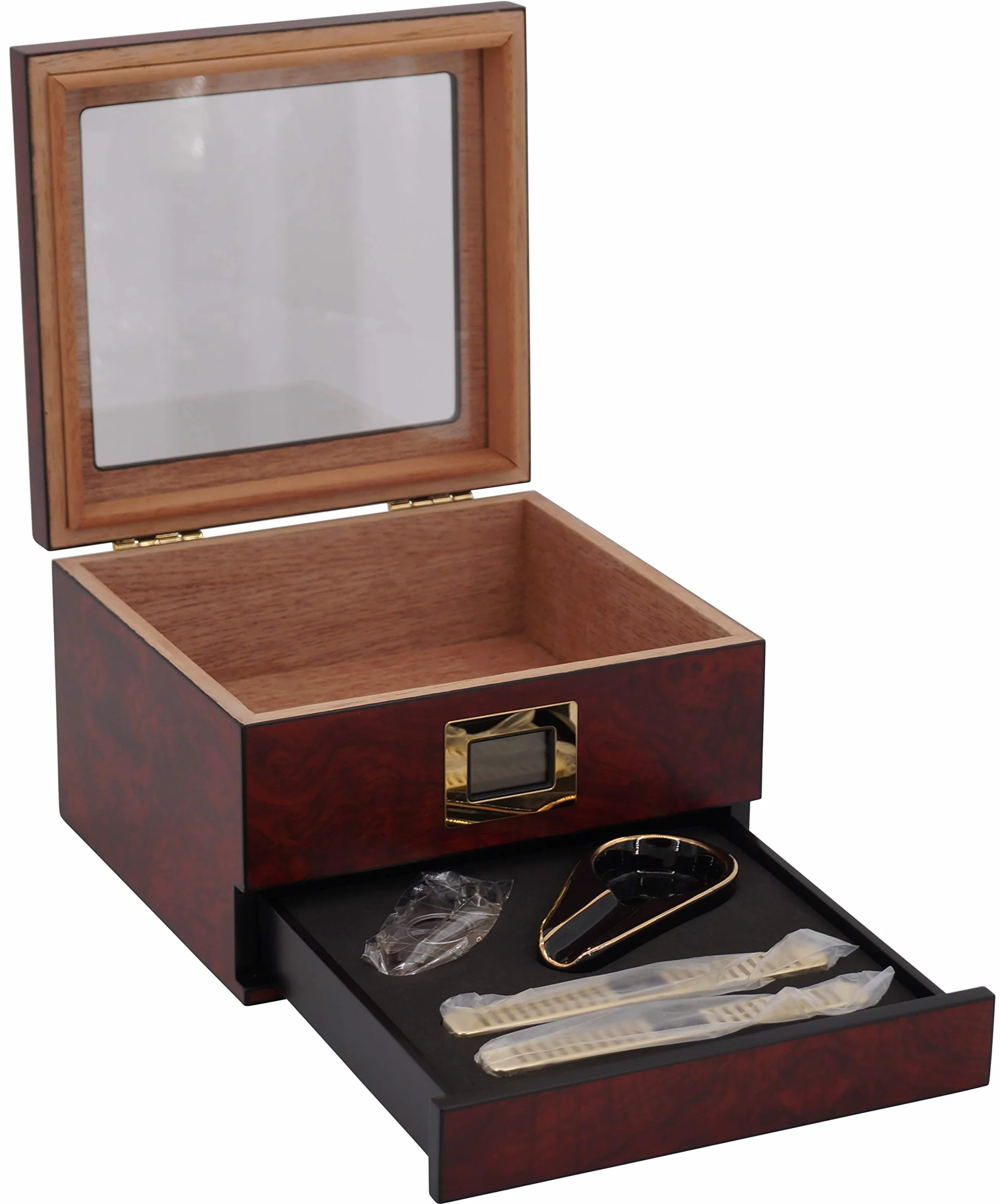 GERMANUS Humidor con higrómetro, cenicero de puros, cúter.