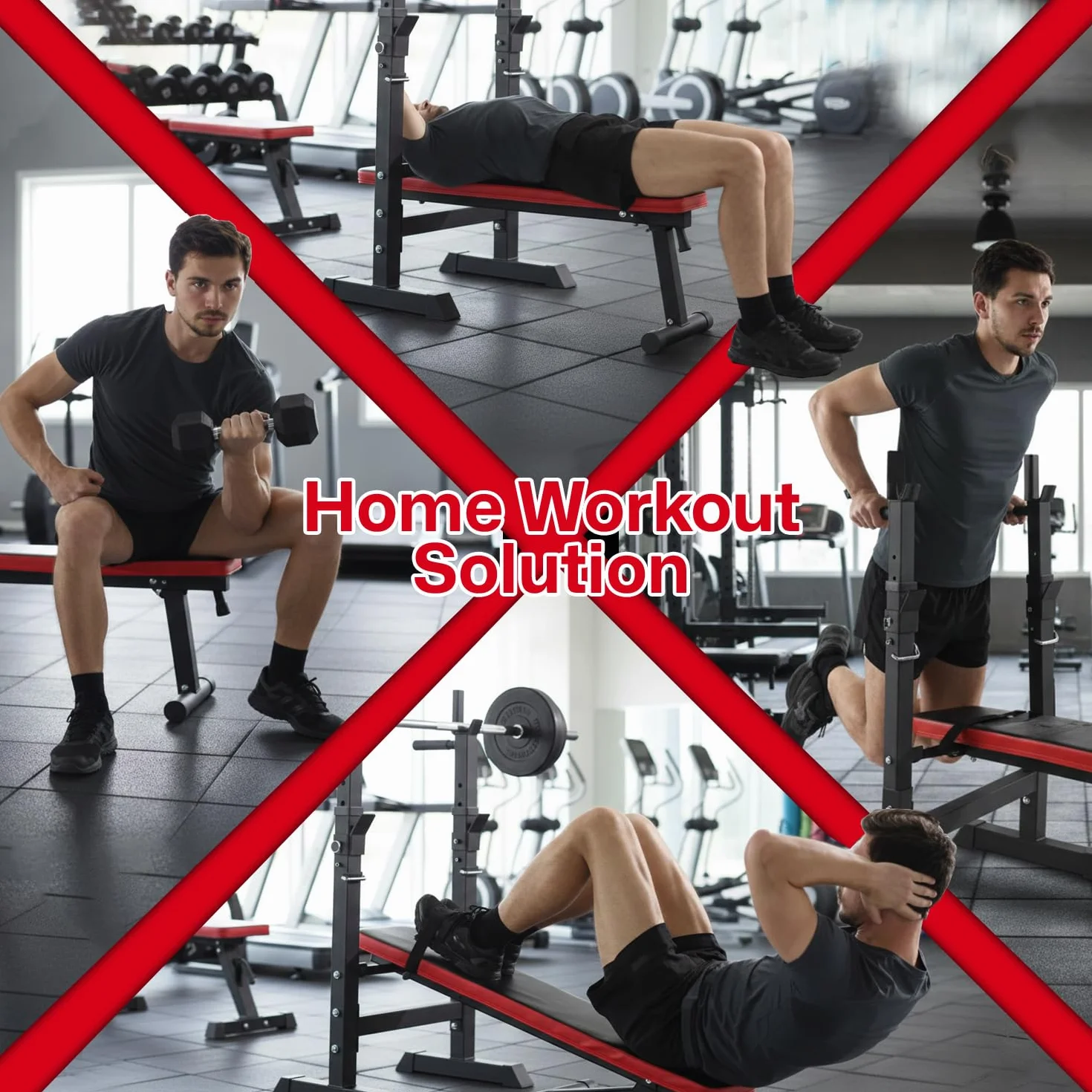 MAXSTRENGTH Regulowana Ławka do Ćwiczeń Wielofunkcyjna Składana Czarny/Czerwony