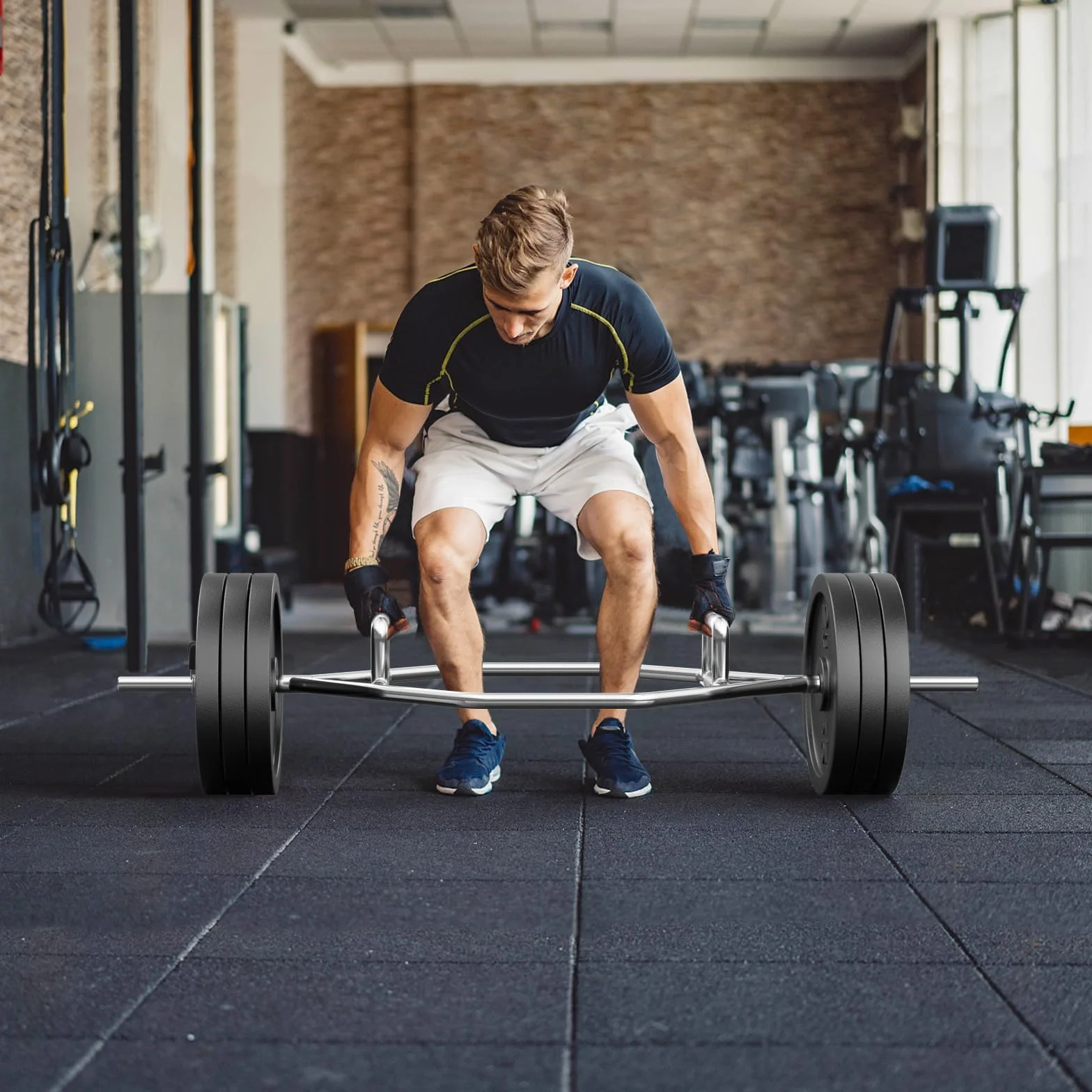 COSTWAY Trap Bar 142 cm Sztanga do Hantli z Uchwytem Sześciokątnym 25 mm, Obciążenie do 226 kg