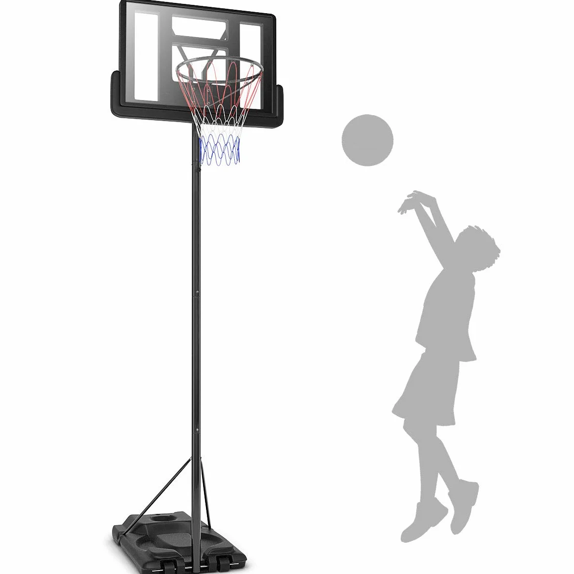 COSTWAY Przenośny stojak do koszykówki, z regulacją wysokości od 260 cm do 305 cm, z nylonową siatką,dla nastolatków i dorosłych