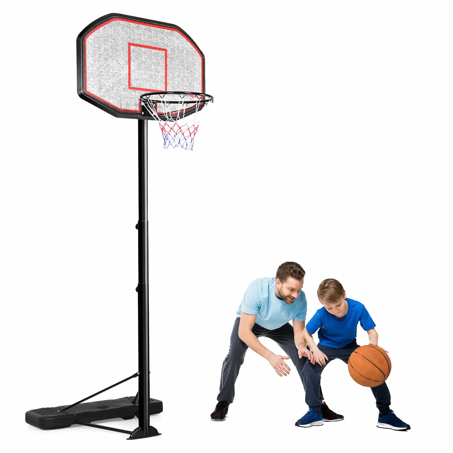 GOPLUS Stojak do koszykówki, regulacja wysokości od 220 do 305 cm, kosz do koszykówki ze stojakiem, dla chłopców i dorosłych