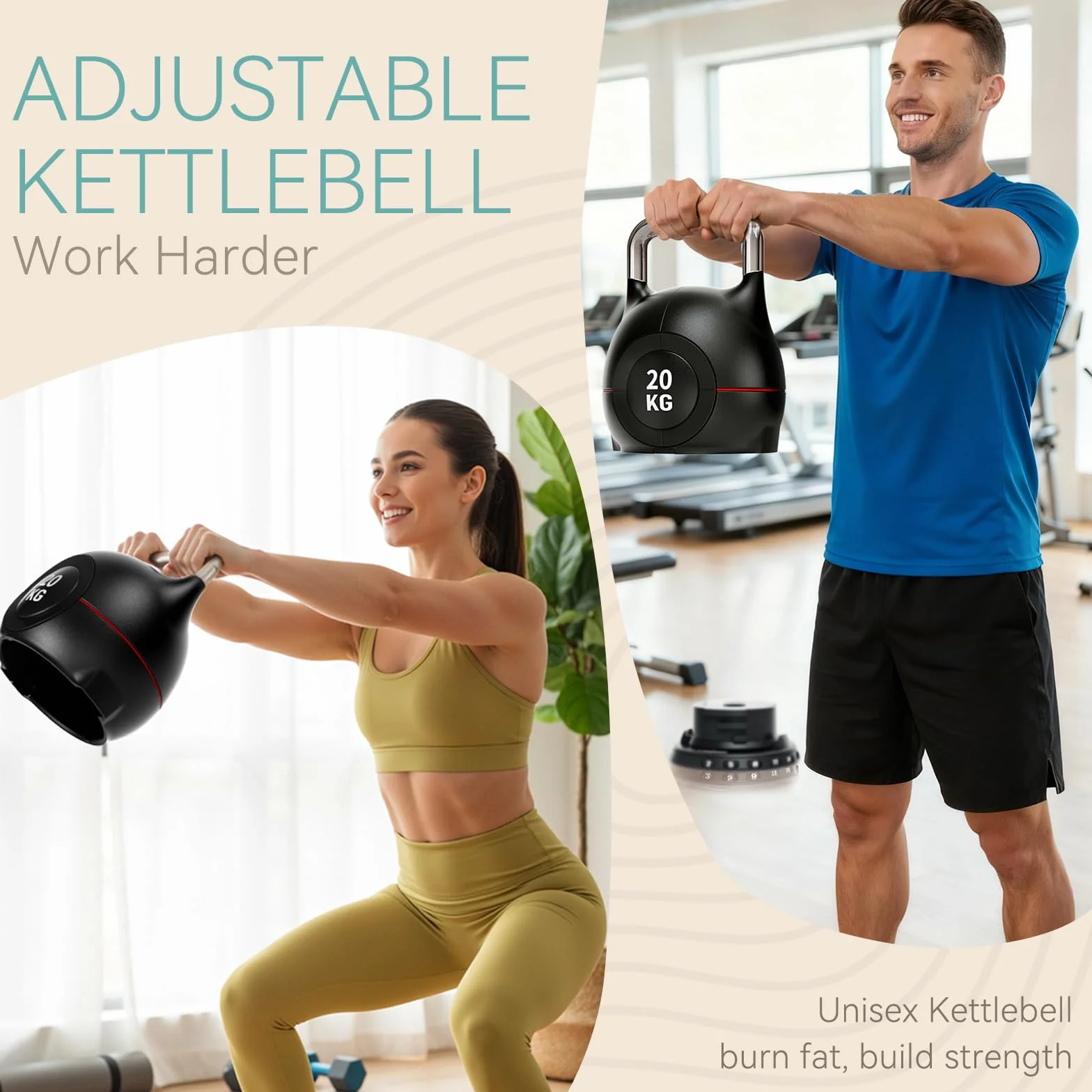 Regulowane hantle kettlebell 20 kg zestaw do treningu siłowego i fitnessu