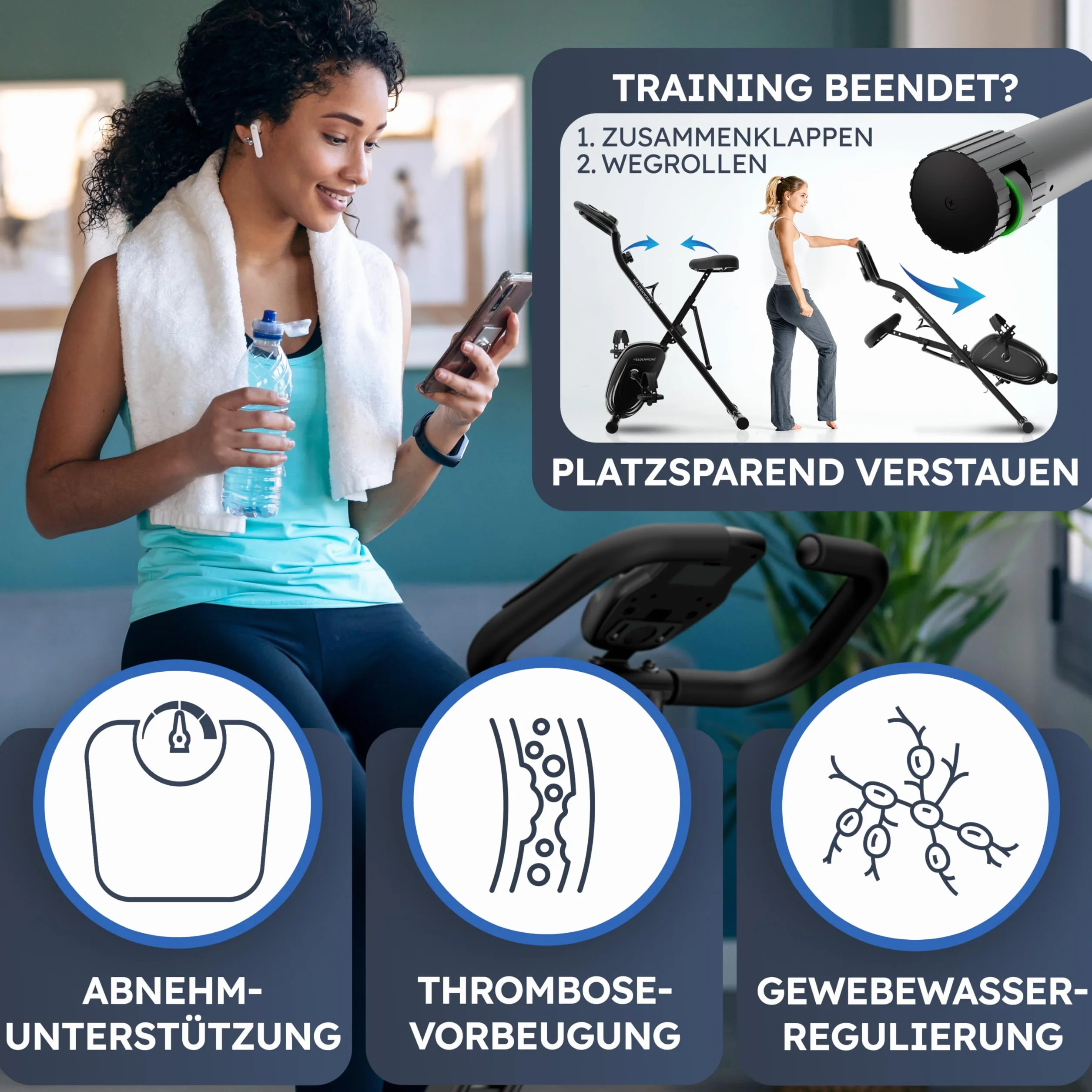 HELDENWERK rower treningowy składany FlexiFoam obciążenie 150 kg