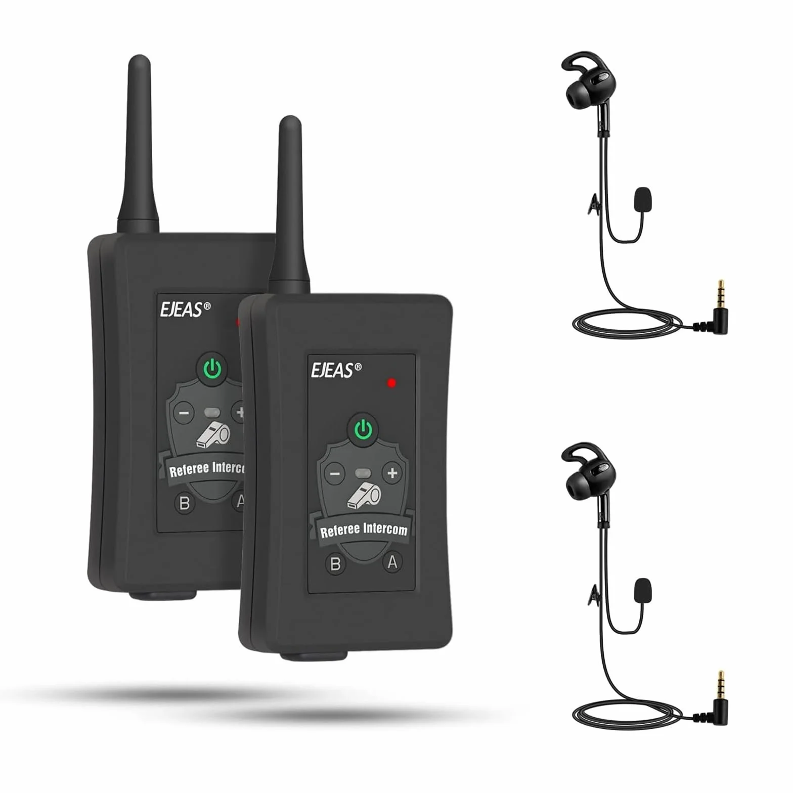 EJEAS FBIM profesjonalny sędzia piłkarski, interkom Bluetooth, system komunikacji, 1500 m, interkom online dla 4 osób, redukcja szumów CVC, z kieszenią na ramię (2 sztuki)