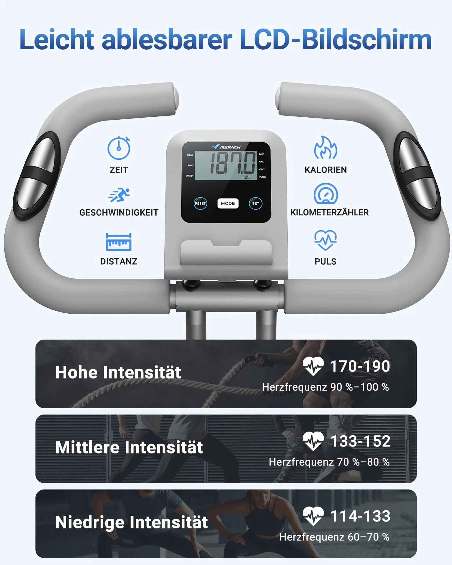 MERACH Rower domowy 4 w 1, składany, z monitorem LCD i pomiarem pulsu w dłoni, magnetyczny ergometr domowy z wygodną poduszką do siedzenia, rower fitness do domu, oszczędność miejsca