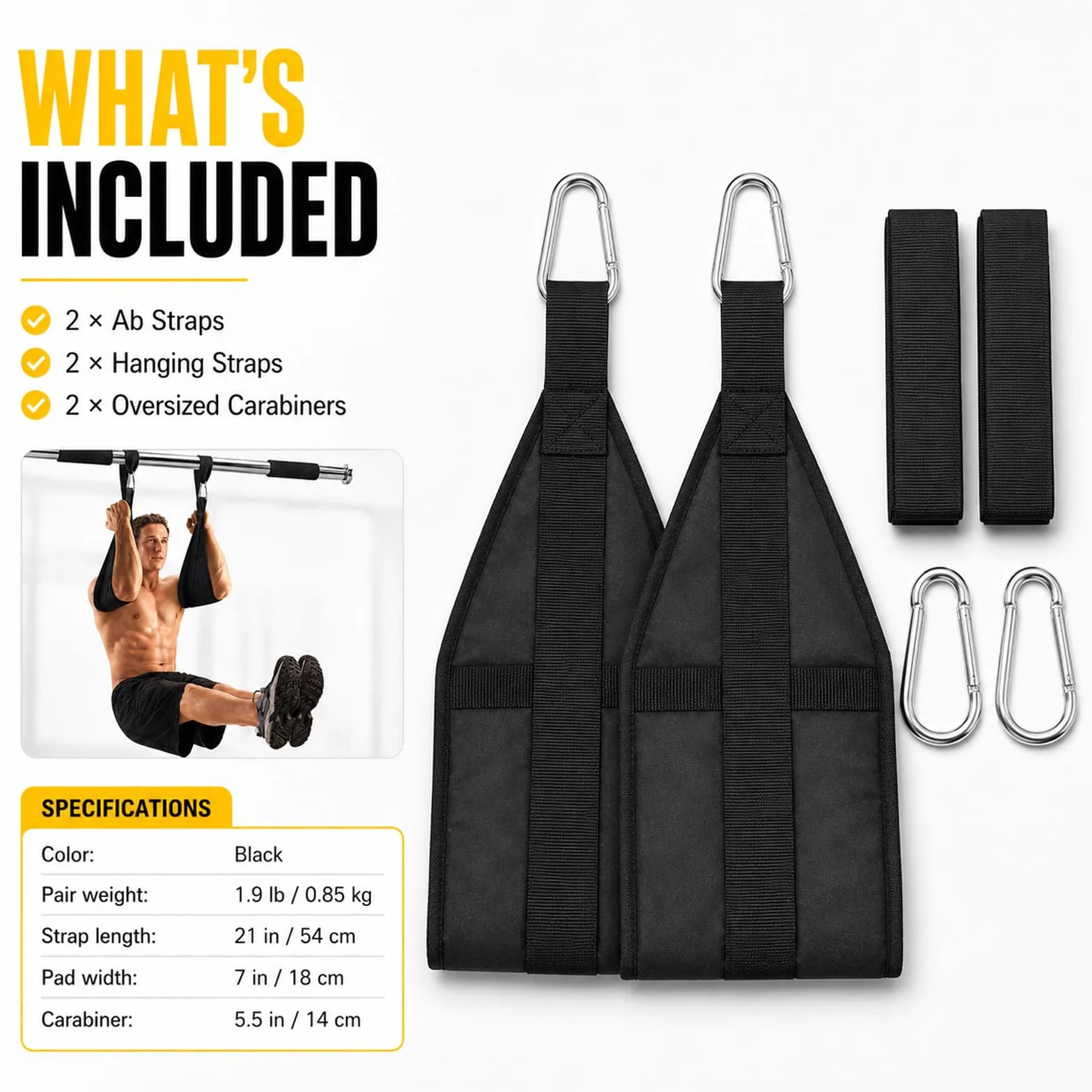 Taeku Szlufki na ramiona do treningu brzucha, 1 para, trwałe Ab Straps Slings drążek do podciągania trener brzucha, fitness do 200 kg, obciążenie do drzwi i drążka gimnastycznego (czarne)