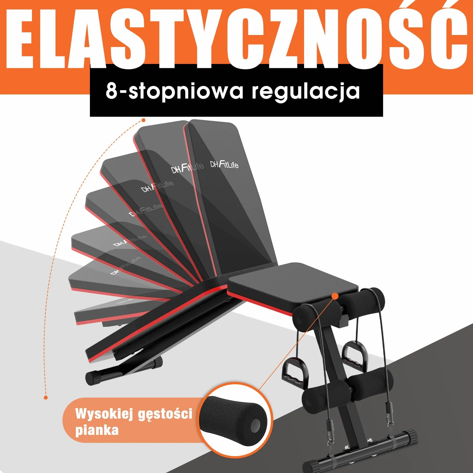 DH FitLife Składana Ławka Treningowa 8-w-1 | 80% Oszczędność Miejsca | Ławeczka do Ćwiczeń Całego Ciała i Brzucha | Regulowana Ławka Fitness i Ławka Skośna do Domowej Siłowni