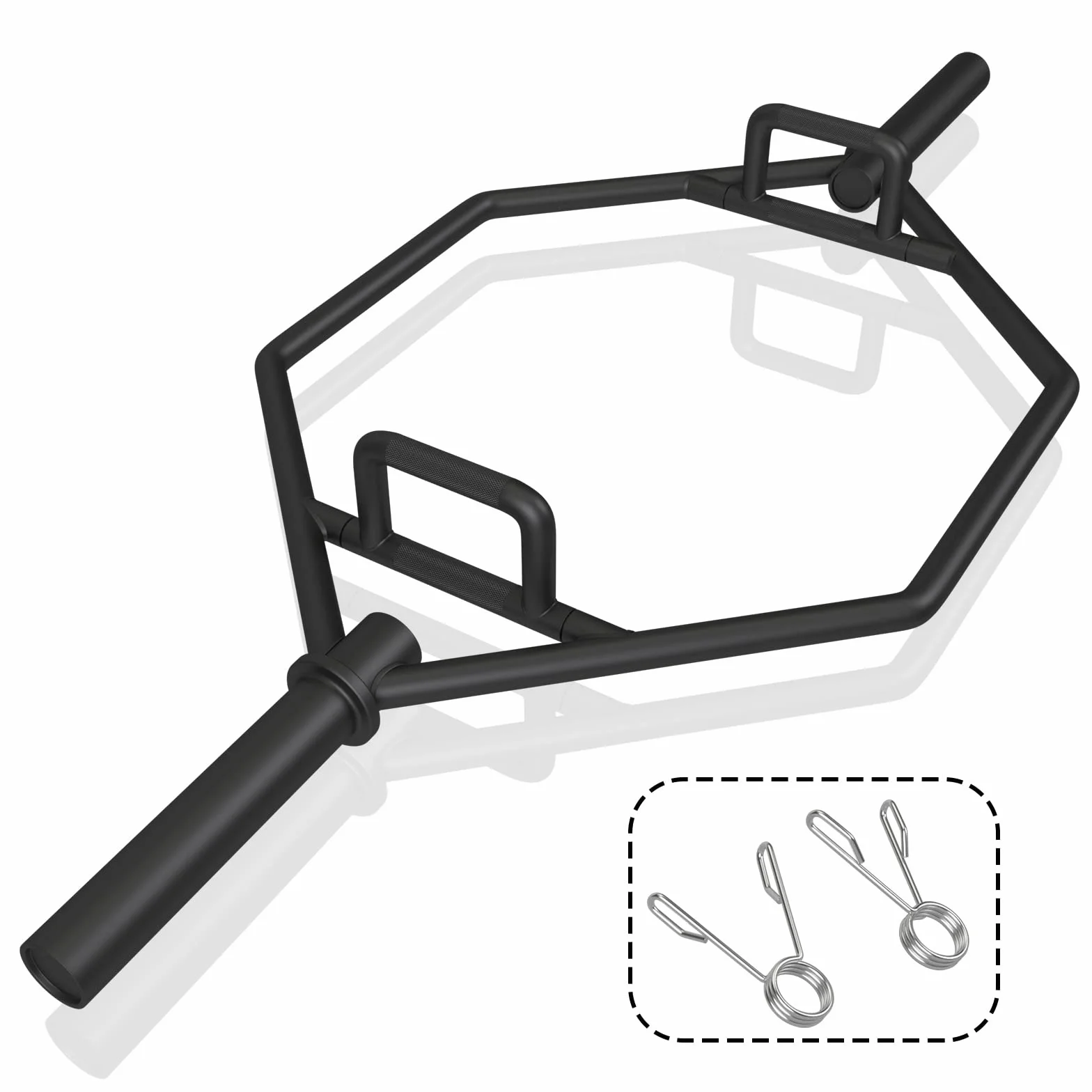 COSTWAY Trap Bar, sztanga do hantli 142 cm z 2 zapięciami sprężynowymi i składanym uchwytem, uchwyt sześciokątny 25/50 mm, Olympic Bar do przysiadów, martwy ciąg
