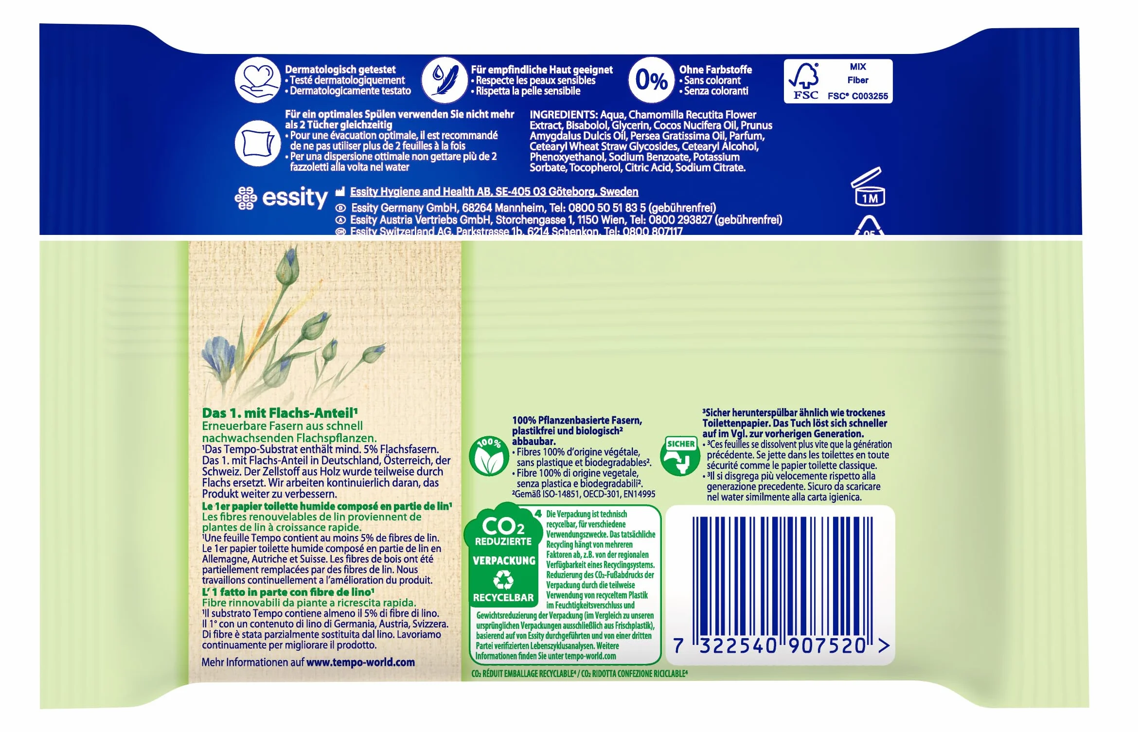 Tempo 836210 Wilgotny Papier Toaletowy, 18 Opakowań, Biały