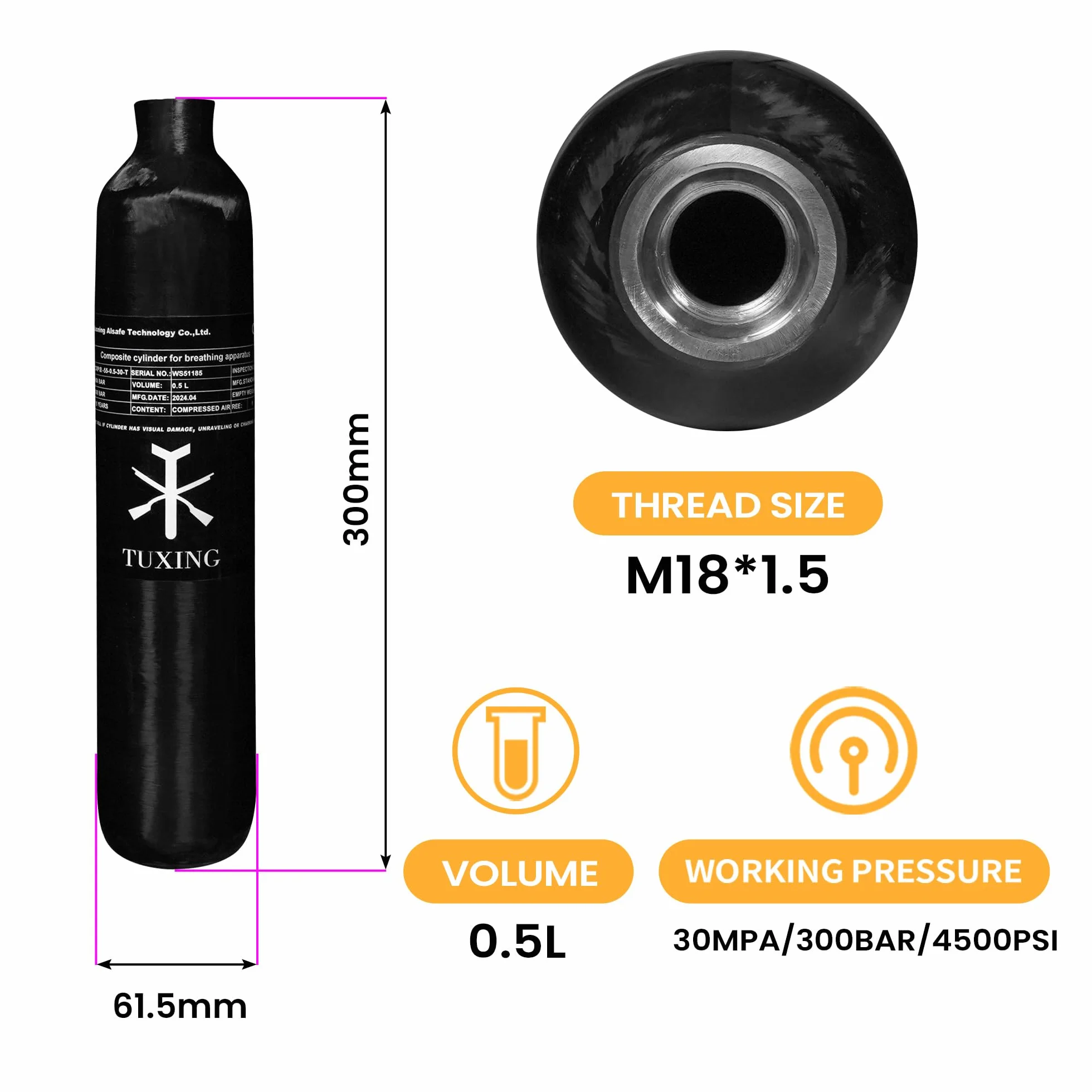 PCP 4500psi Wysokociśnieniowy cylinder kompozytowy z włókna węglowego Air Tank