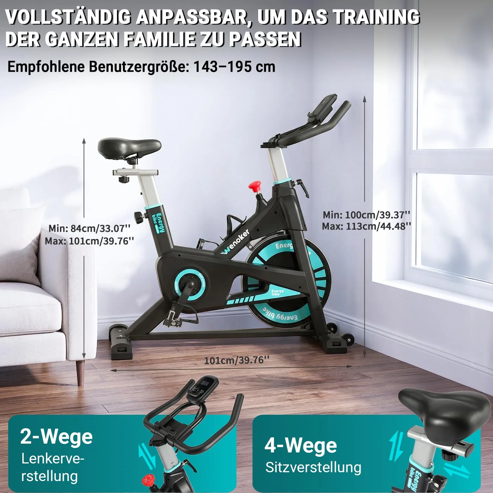 [Zaktualizowano na rok 2026] Rower stacjonarny Wenoker z oporem magnetycznym,Rower spinningowy do wnętrz, trenażer domowy, rower cardio, rower fitness,Obciążenie do 160 kg