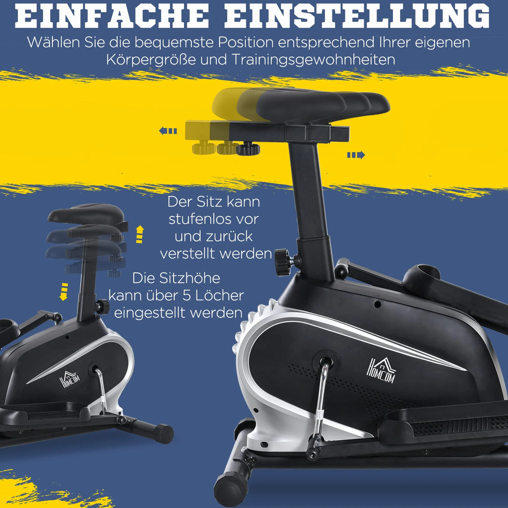 Rower eliptyczny HOMCOM 2 w 1 eliptyczny rower treningowy z monitorem LCD trenażer z regulowaną wysokością siodełka 8 poziomów 2 koła stal PVC ABS kolor czarny 103 x 62 x 151 cm