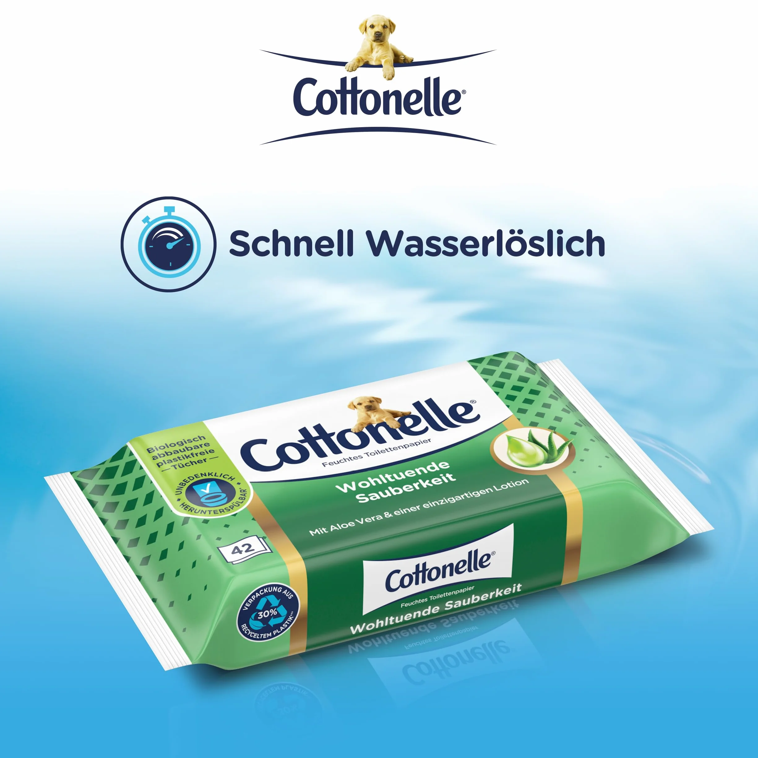 Cottonelle Wilgotny papier toaletowy, kojąca czystość, z balsamem prebiotycznym, biodegradowalny, nie zawiera plastiku, możliwość ponownego zamknięcia, 12 x 42 chusteczki nawilżane