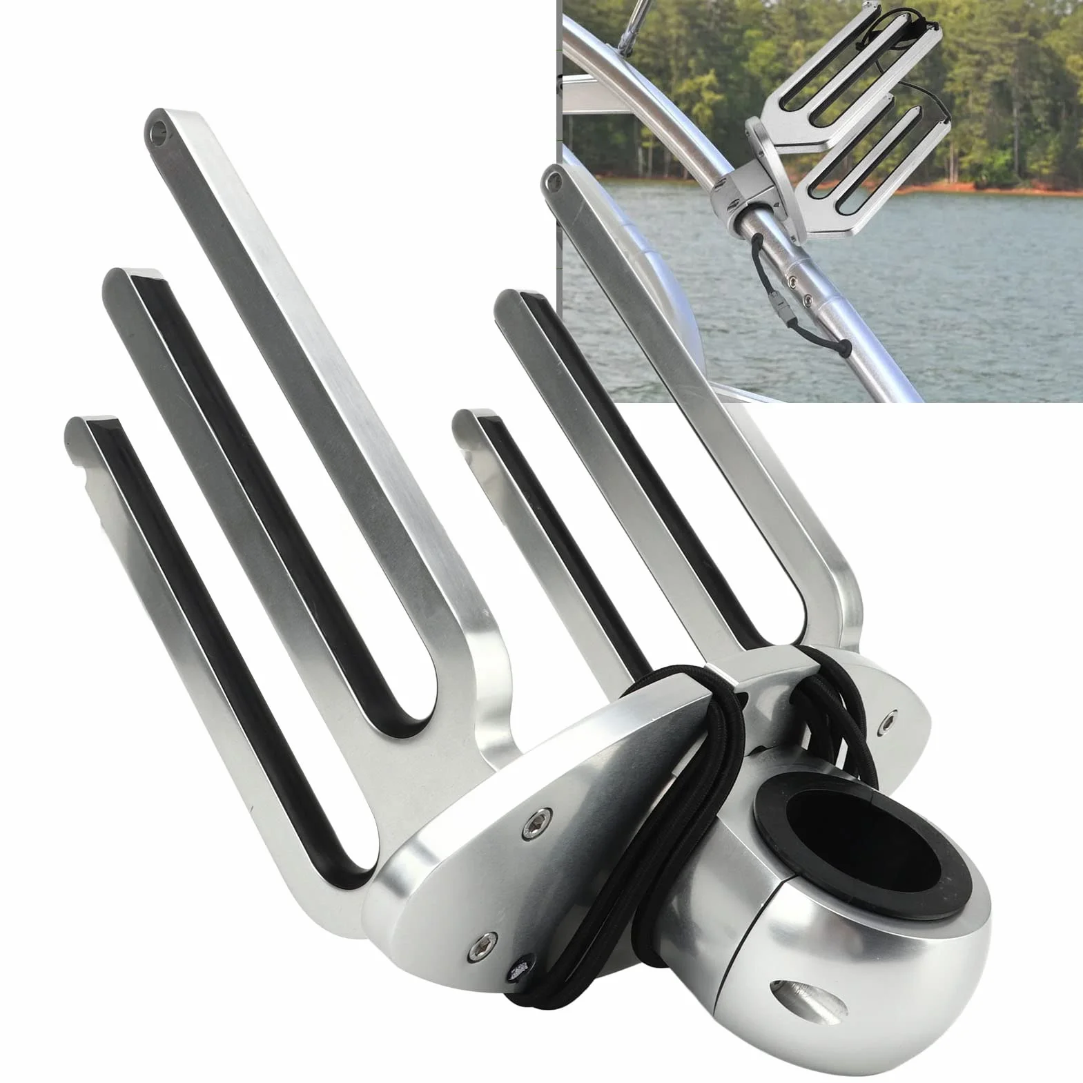 Wakeboard Rack 6061 Aviation Grade Aluminium Wakeboard Tower Rack Regulowany Kąt Uchwyt Wakeboarding Uchwyt Polerowany Stop Aluminium do Rur Zaciskowych 1,89 Cala 2,36 Cala 2,48