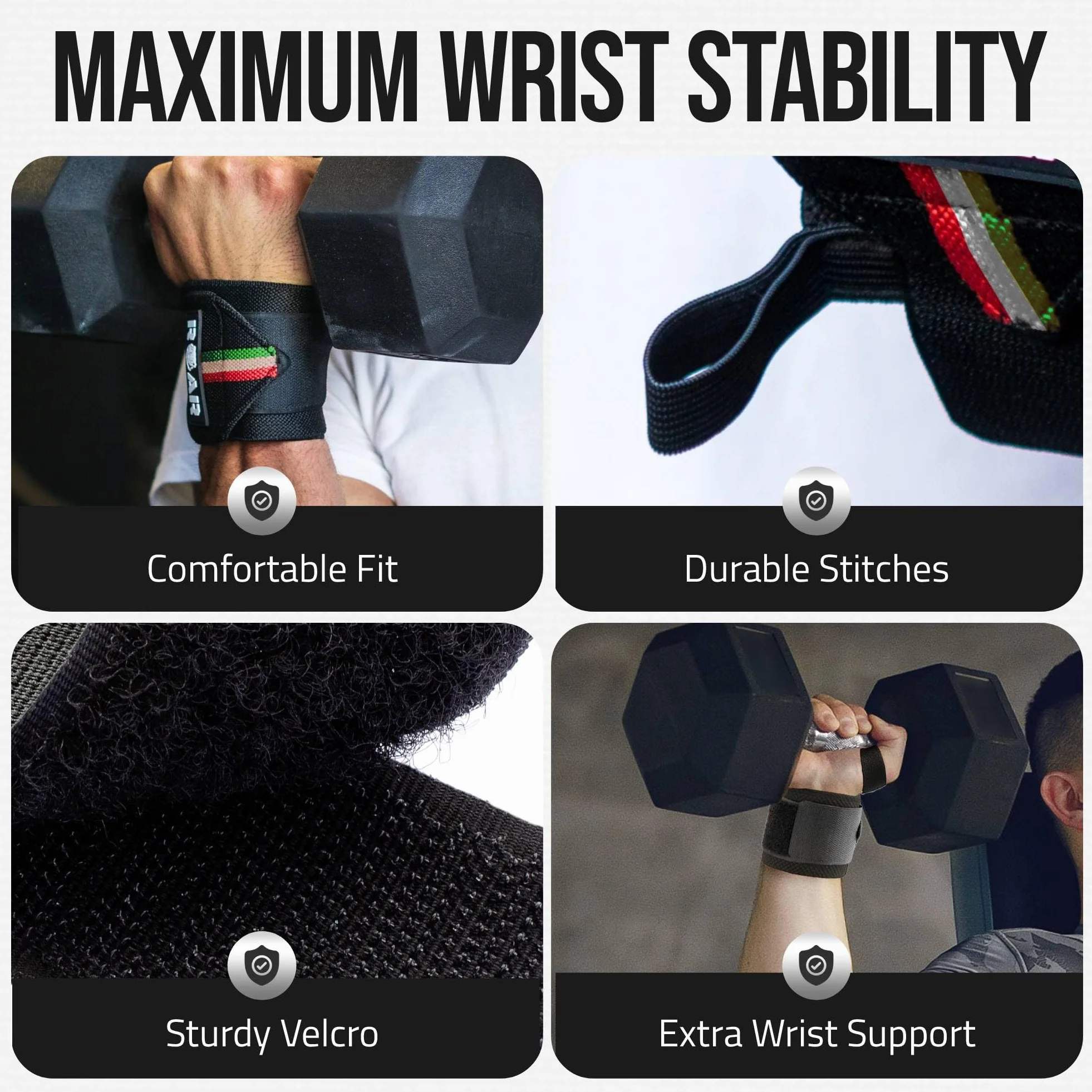 Roar® Bandaże na nadgarstek, do fitnessu, podparcia nadgarstka, kulturystyki, sportów siłowych i crossfitu (Włochy)